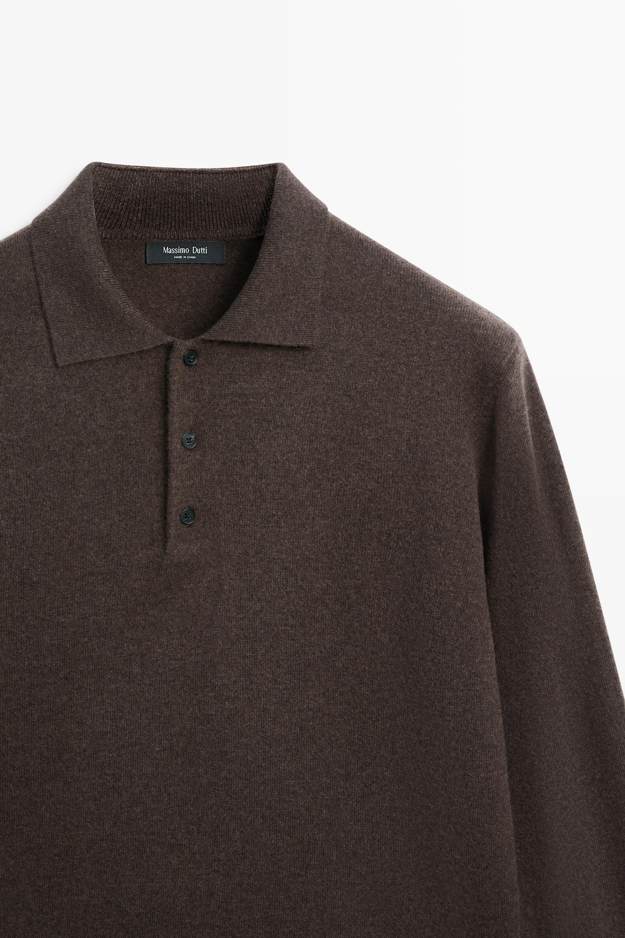 Wool cashmere blend polo sweater