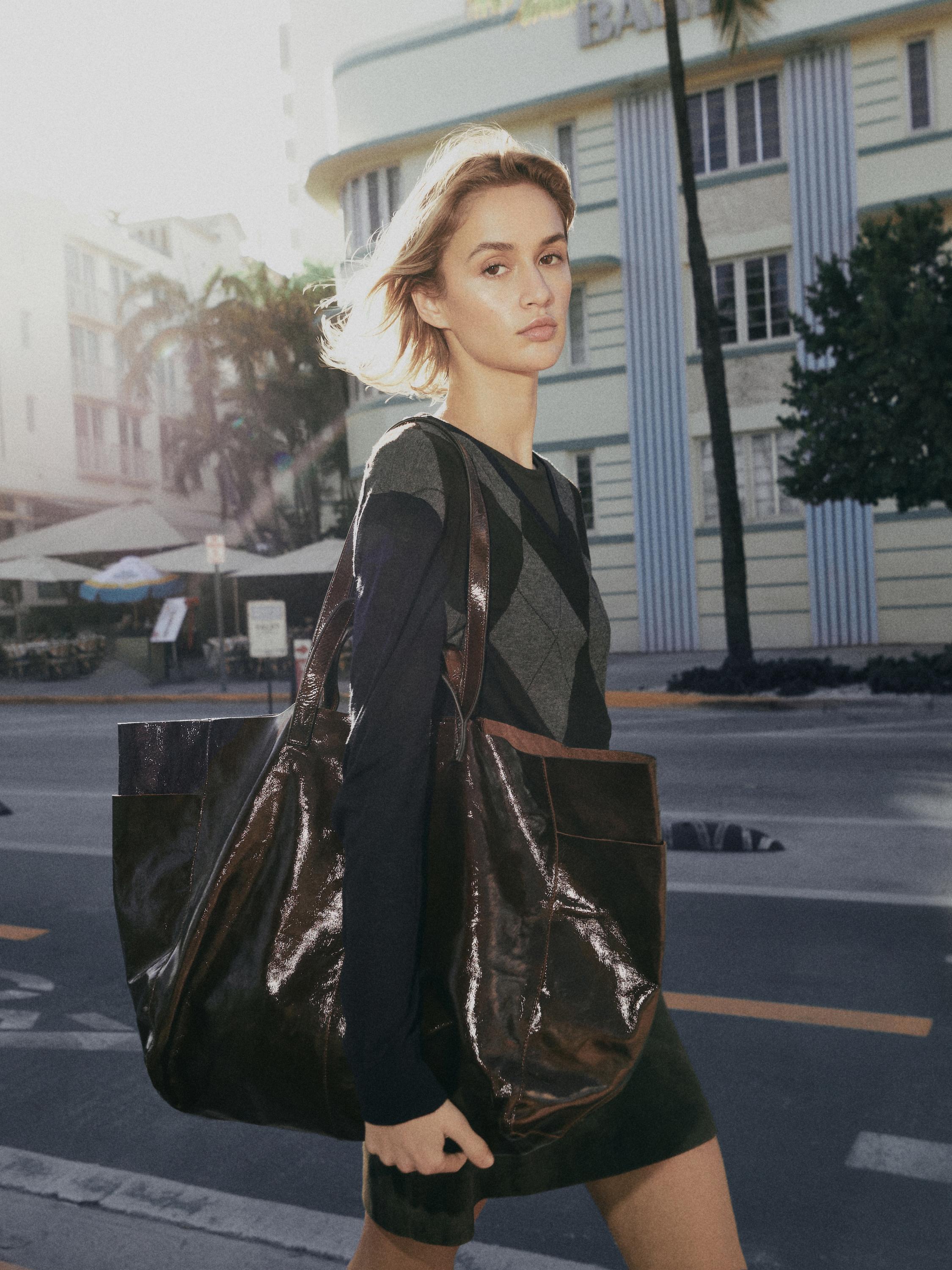 Grand sac cabas en cuir nappa