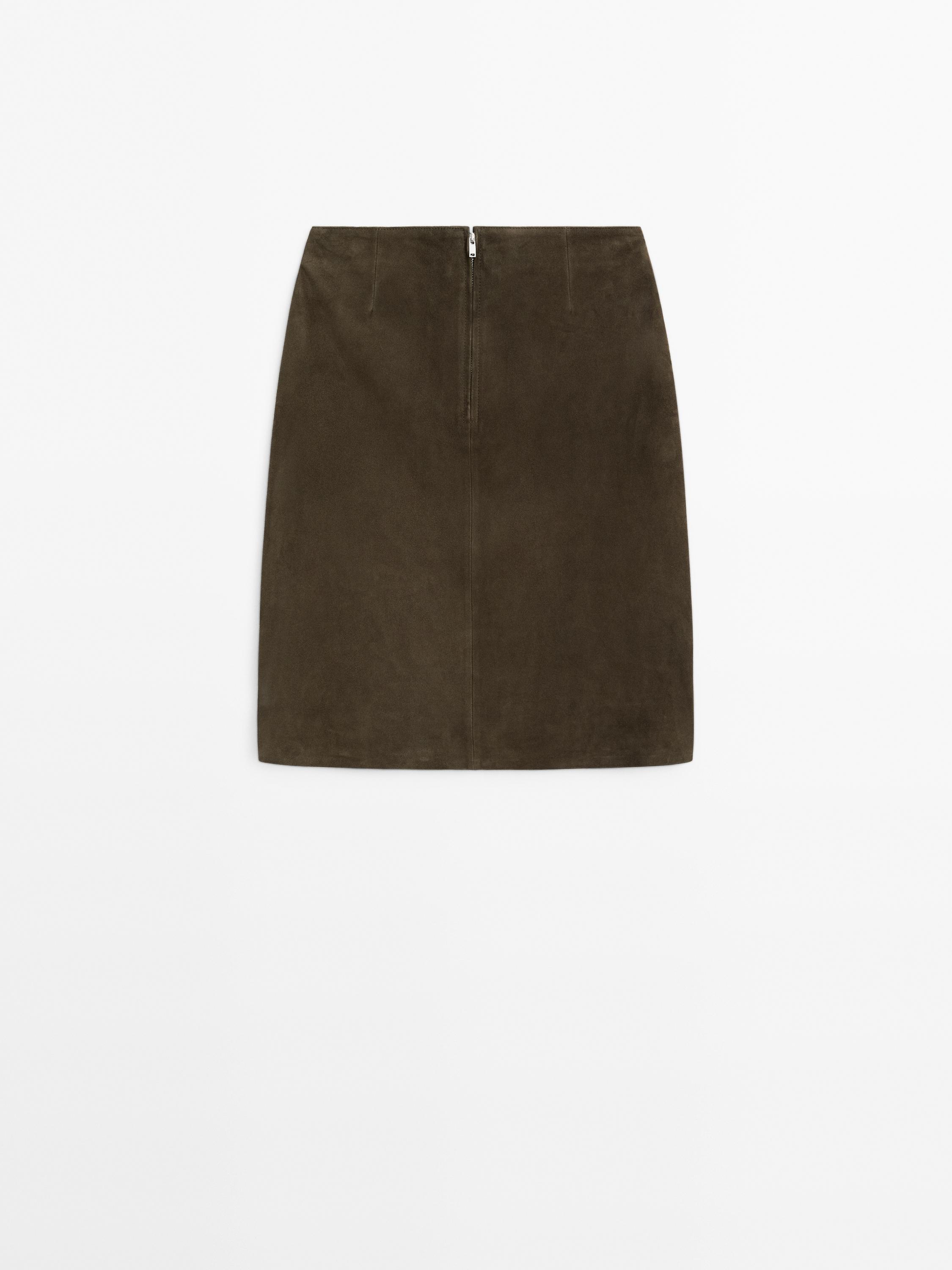 Suede leather mid-length skirt