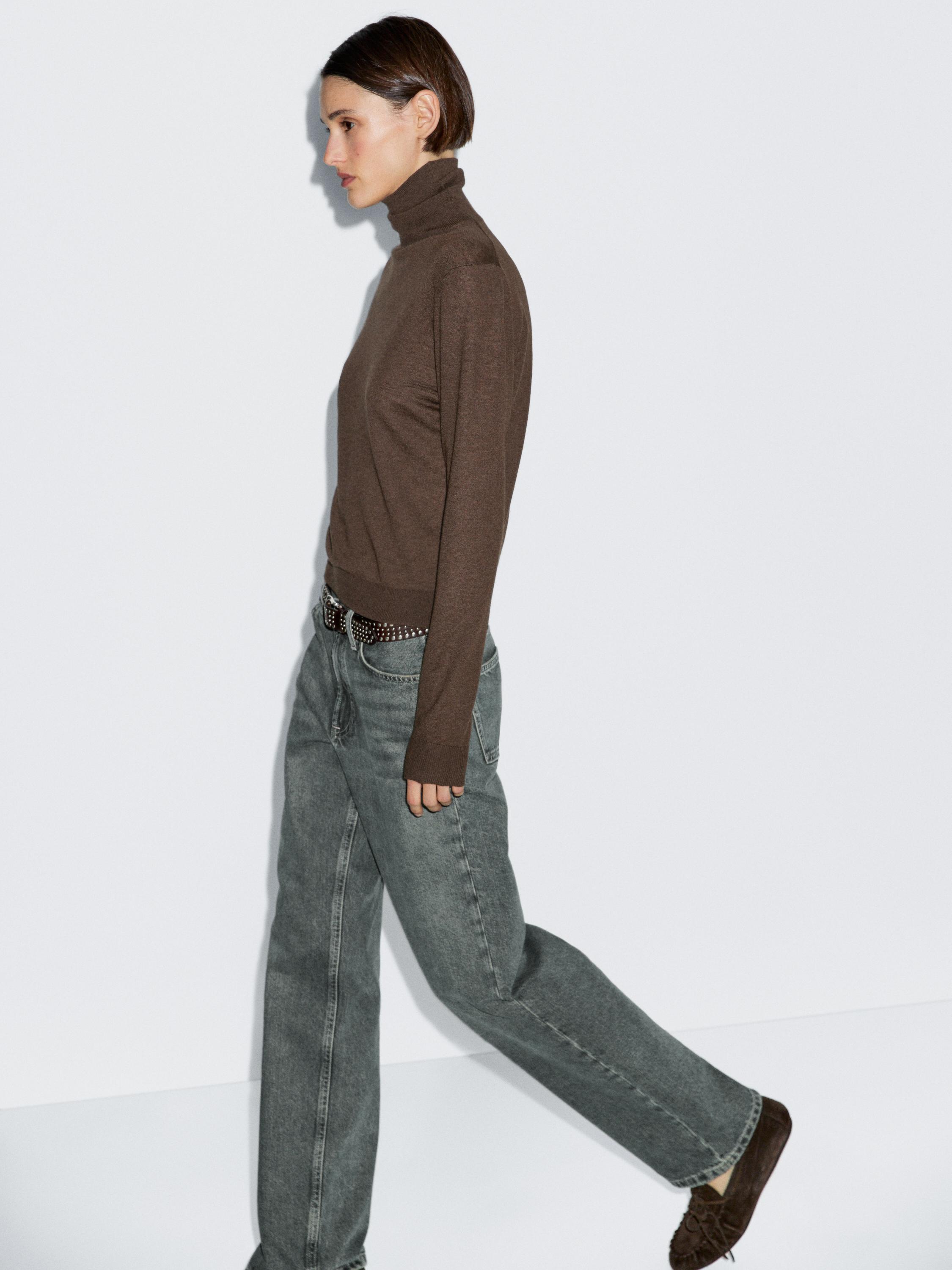 Wool blend high neck knit sweater