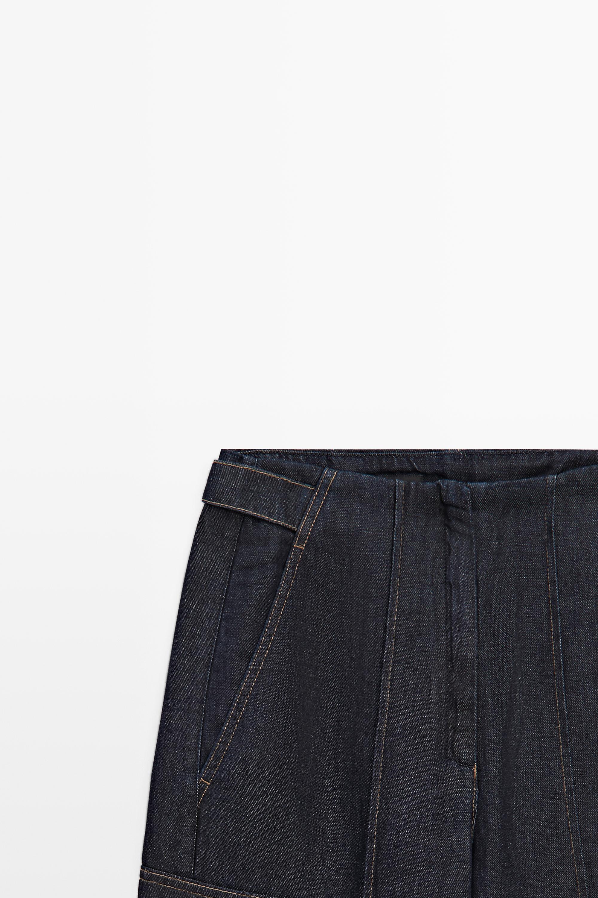 Linen blend cargo jeans — DARK BLUE