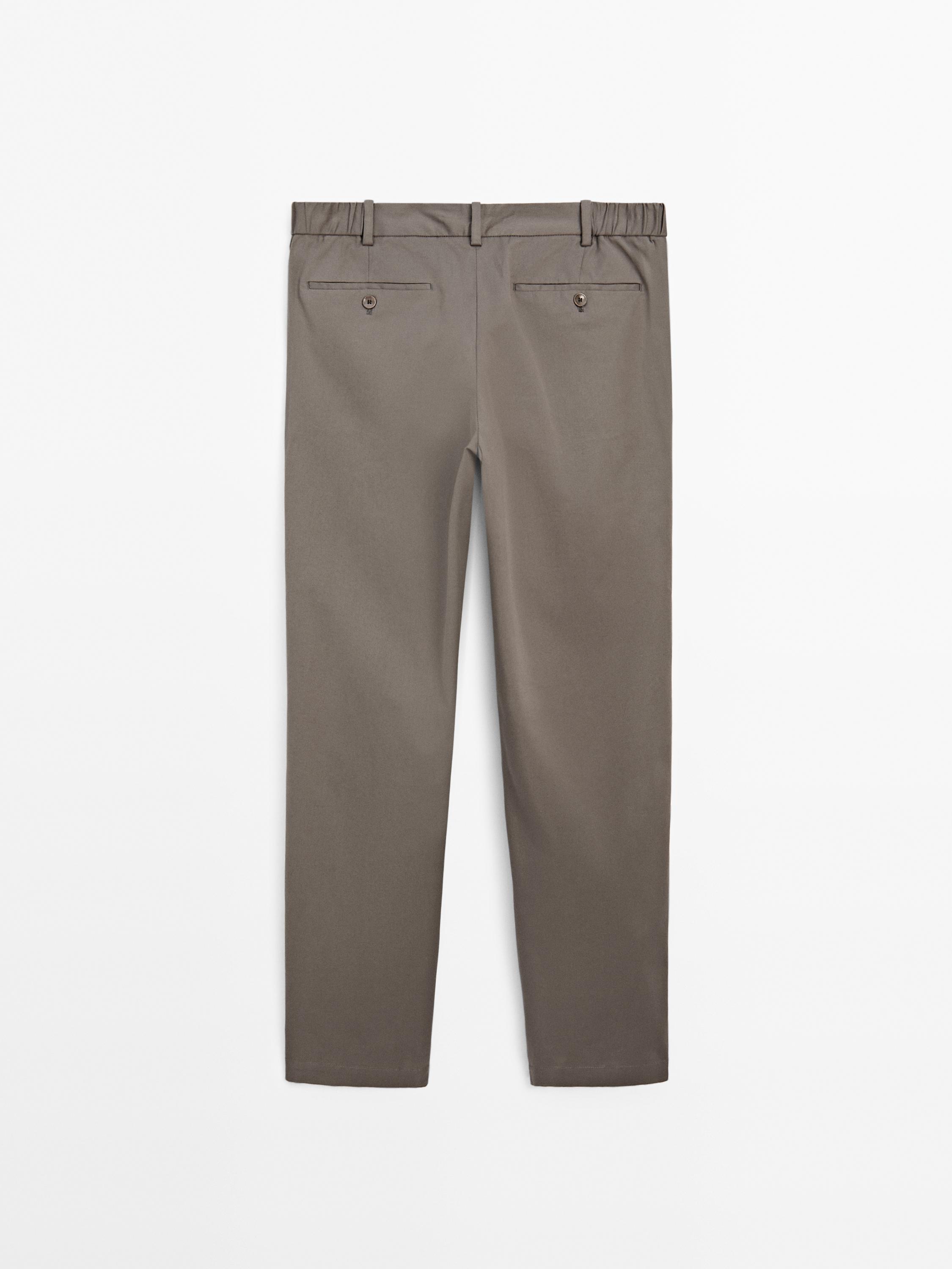 Cotton blend slim fit trousers