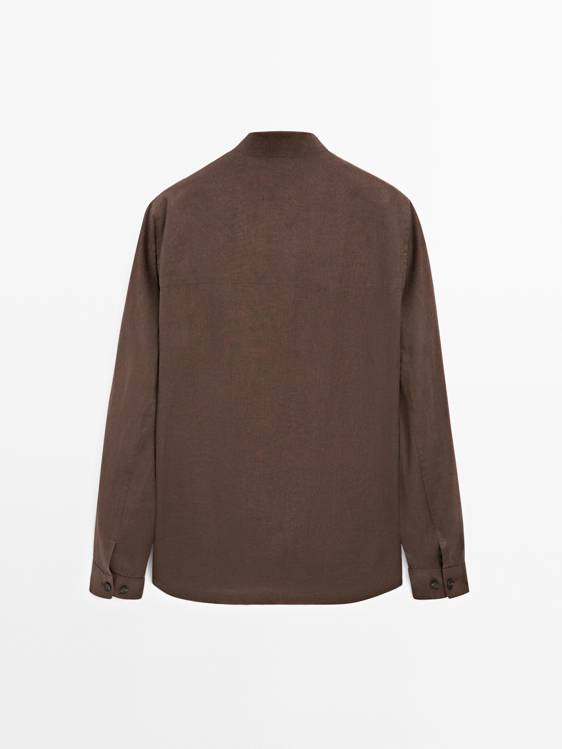 100% linen stand collar overshirt