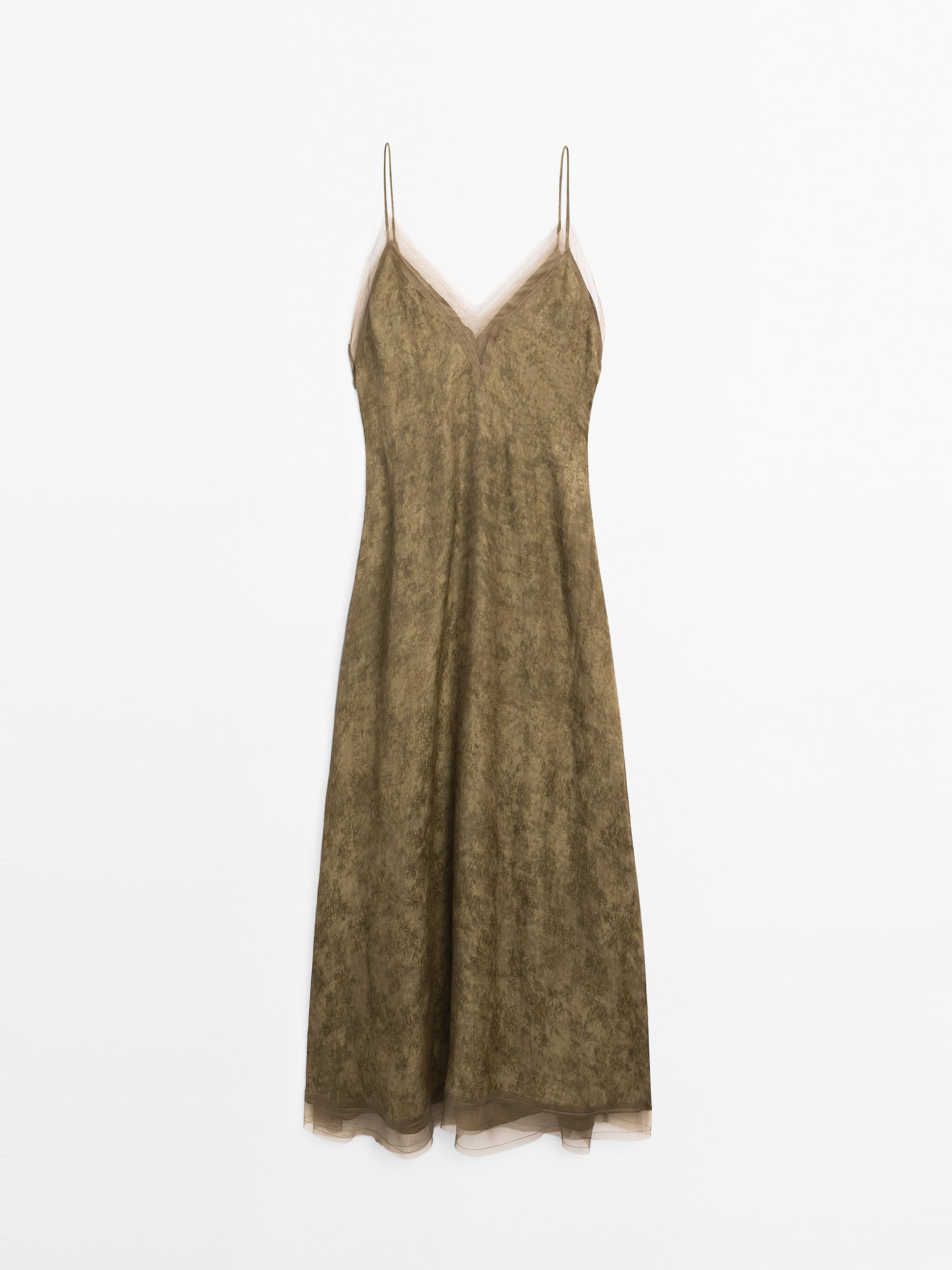 Vestido midi lencero detalle transparencia