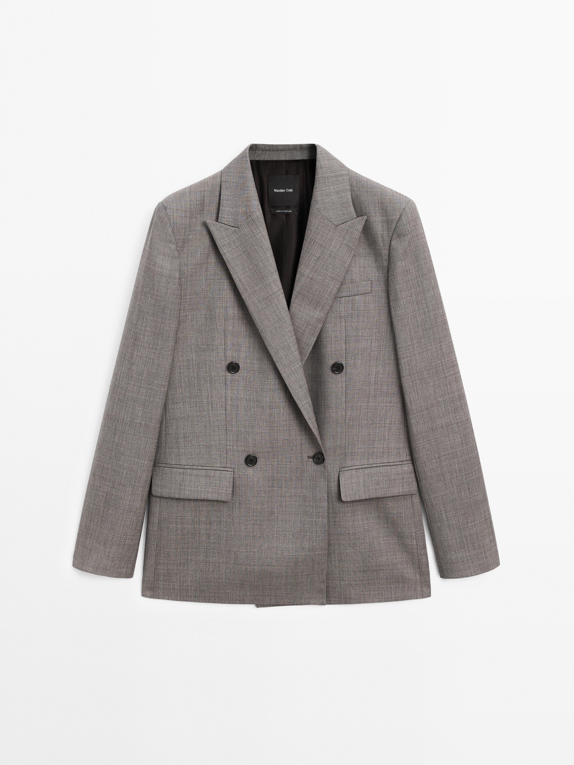 Double-breasted melange wool blend blazer