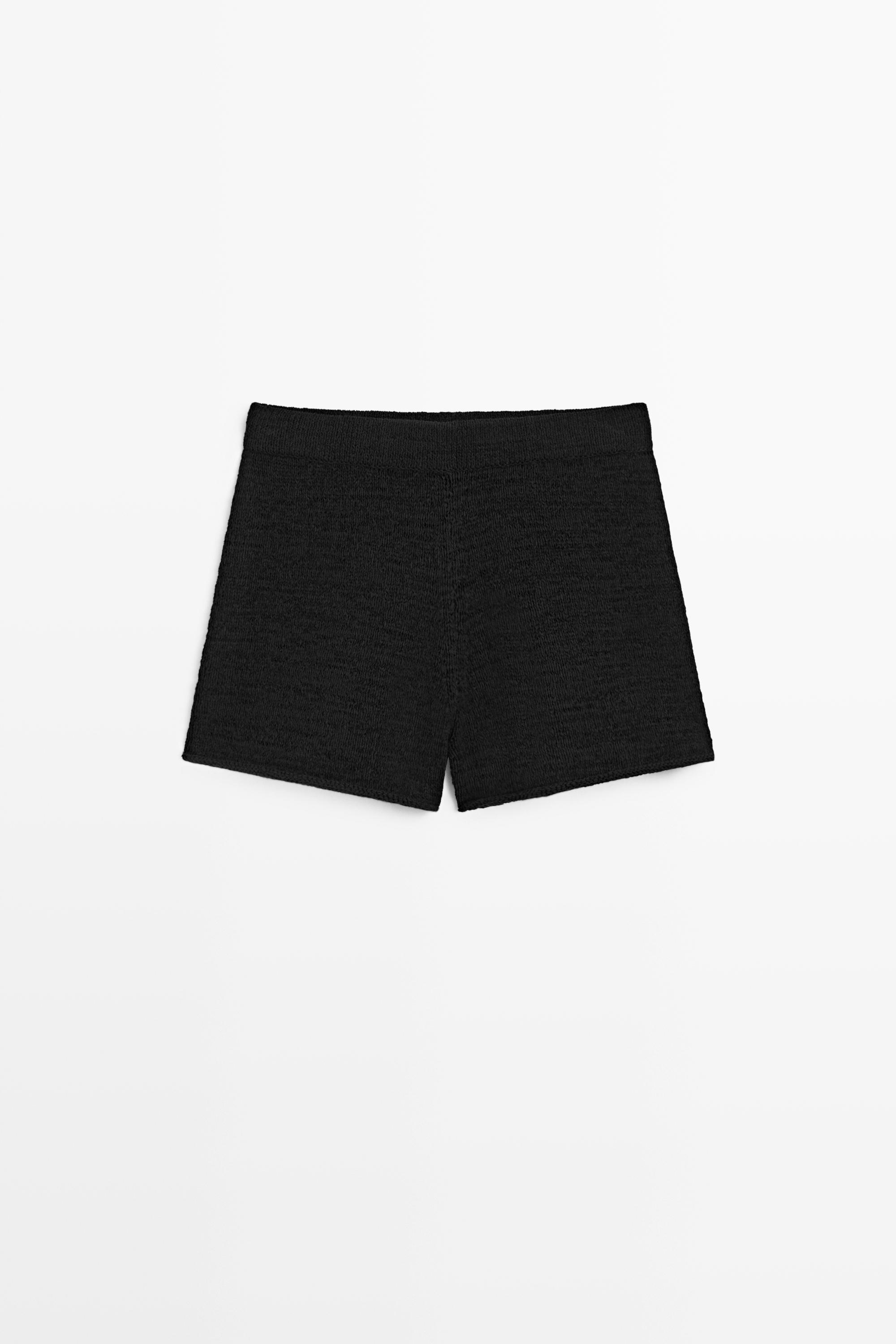 Textured knit shorts — BLACK