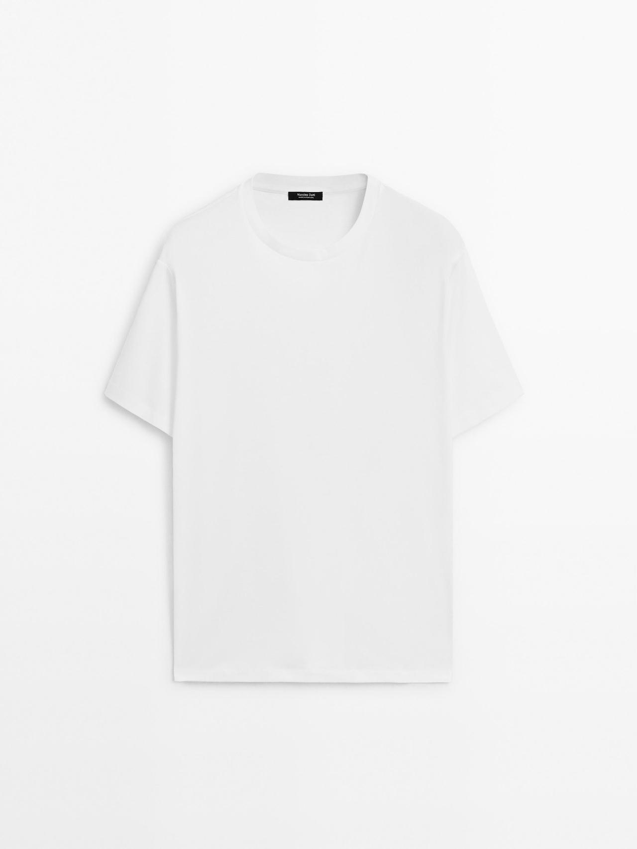 Massimo Dutti - Herre - T-Shirt I 100 % Merceriseret Bomuld - Hvid - S