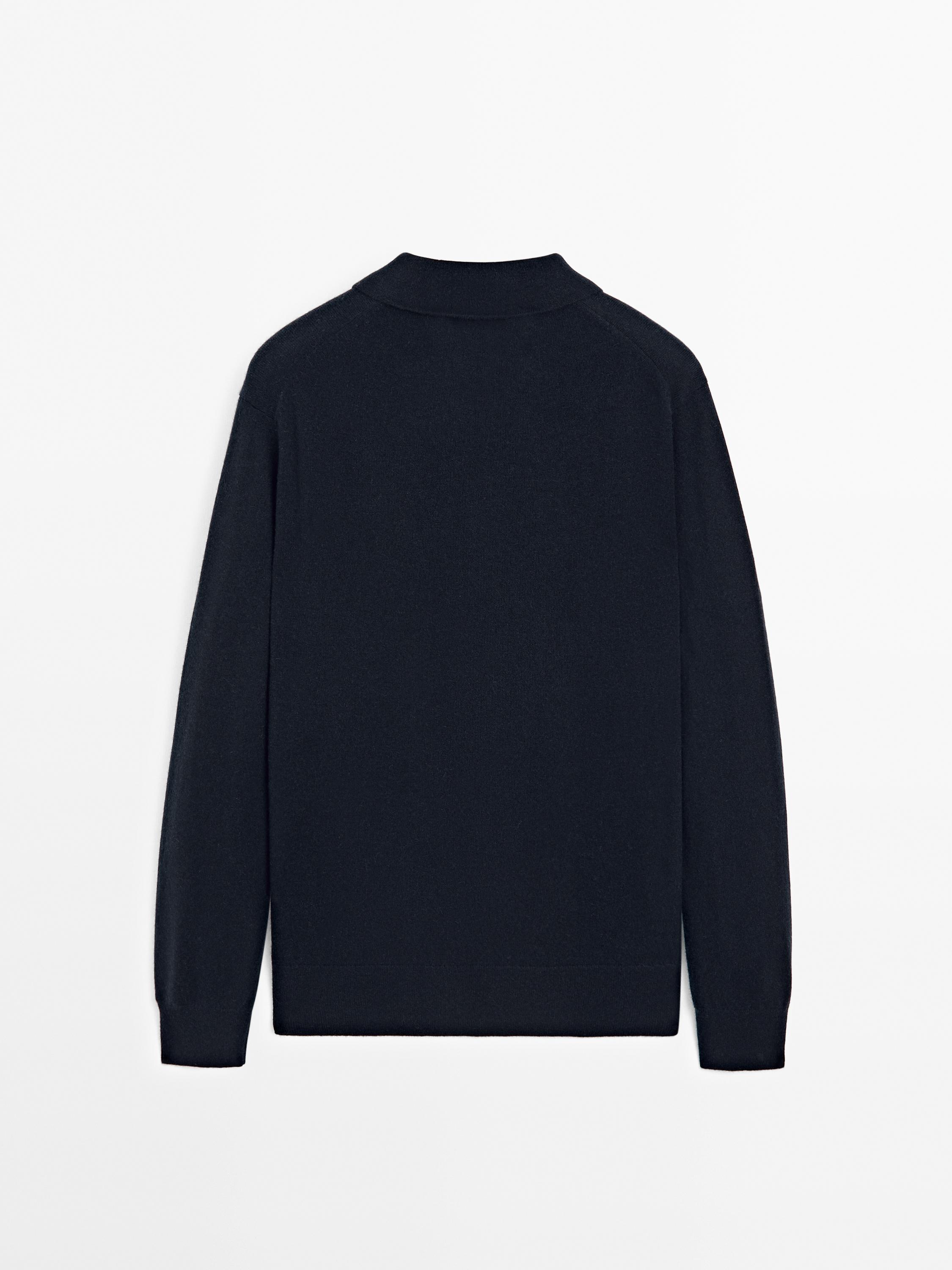 100% cashmere knit polo collar sweater