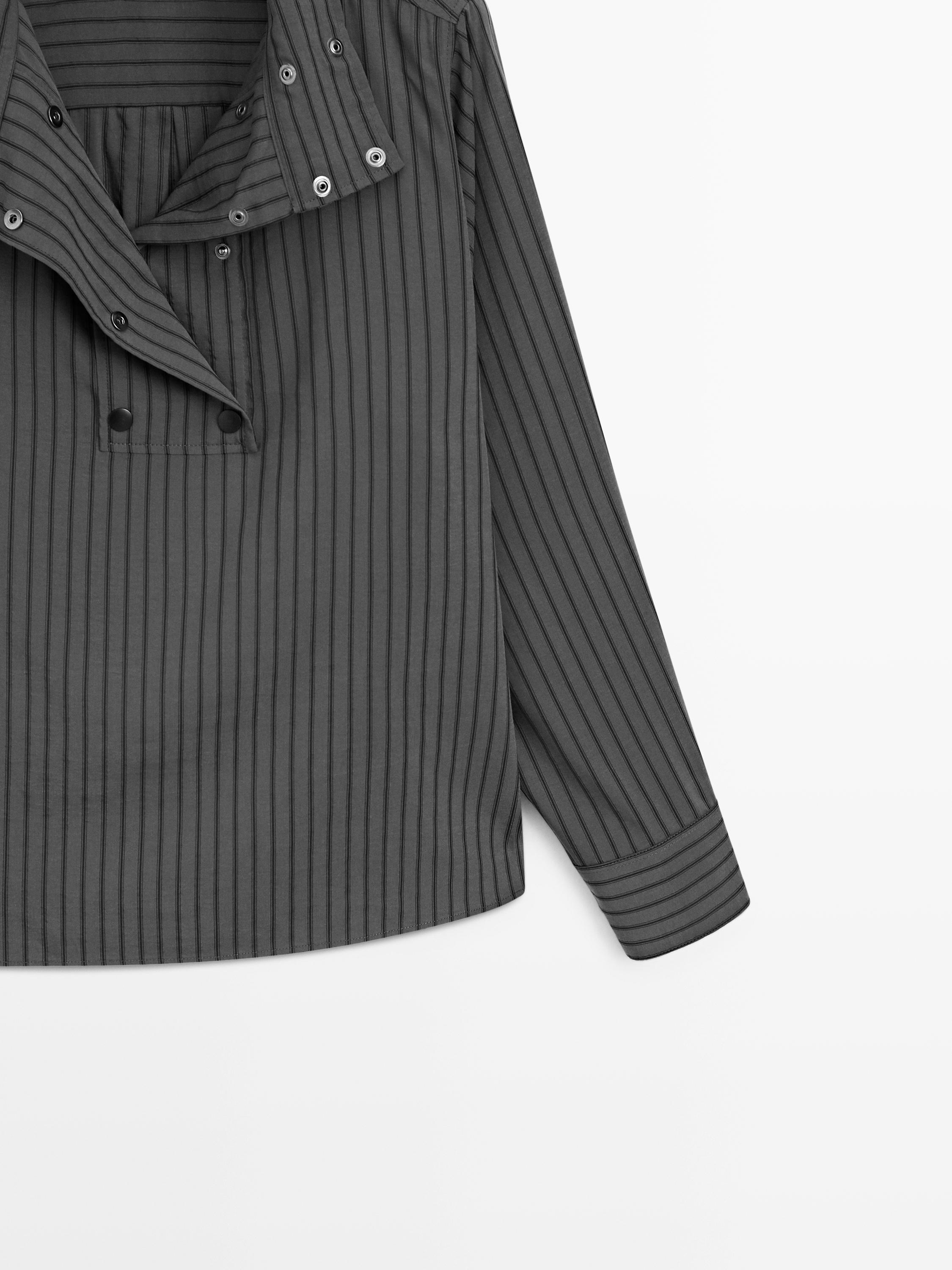 Striped flowing shirt with collar detail — GREY