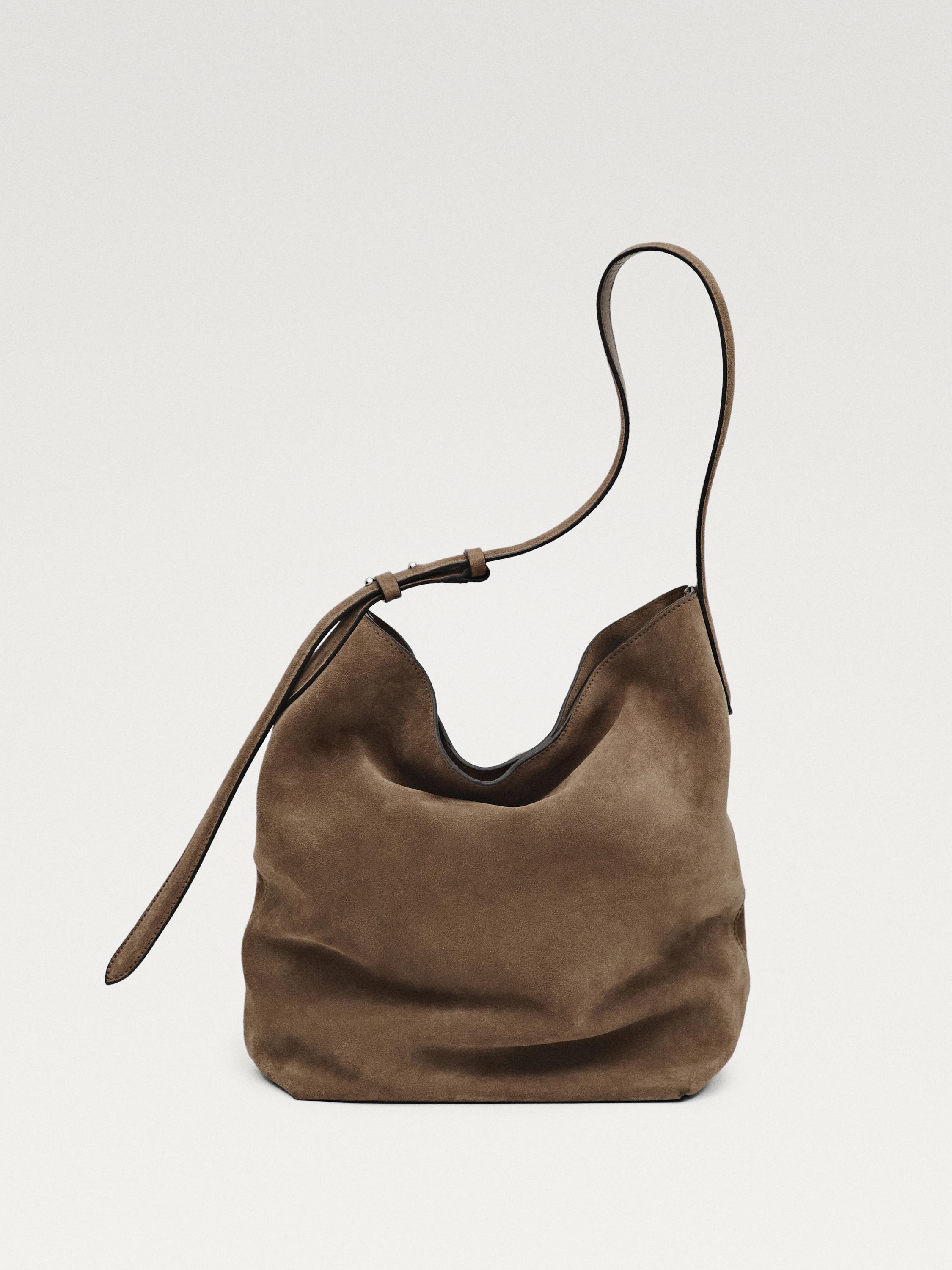 Split leather bucket bag
