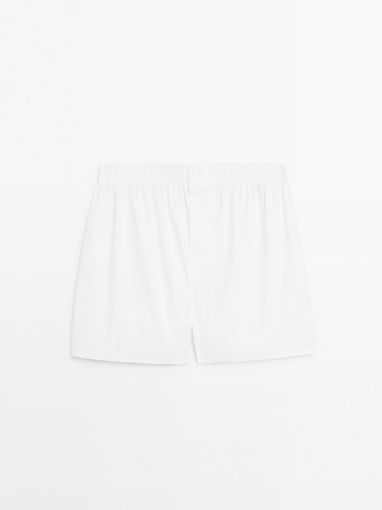 Massimo Dutti - Herre - Ensfarvede Boxershorts I 100% Bomuld - Hvid - Xl