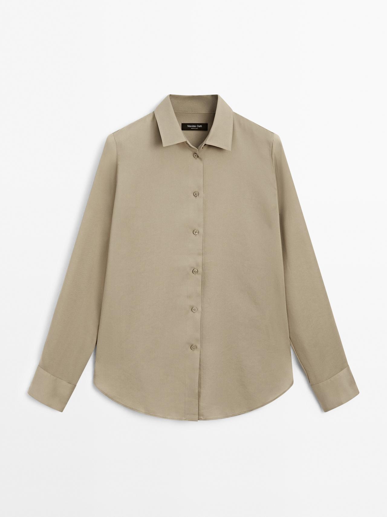 Massimo Dutti - Dame - Skjorte Med Blødt Fald Og Skjortekrave - Brændt - 42