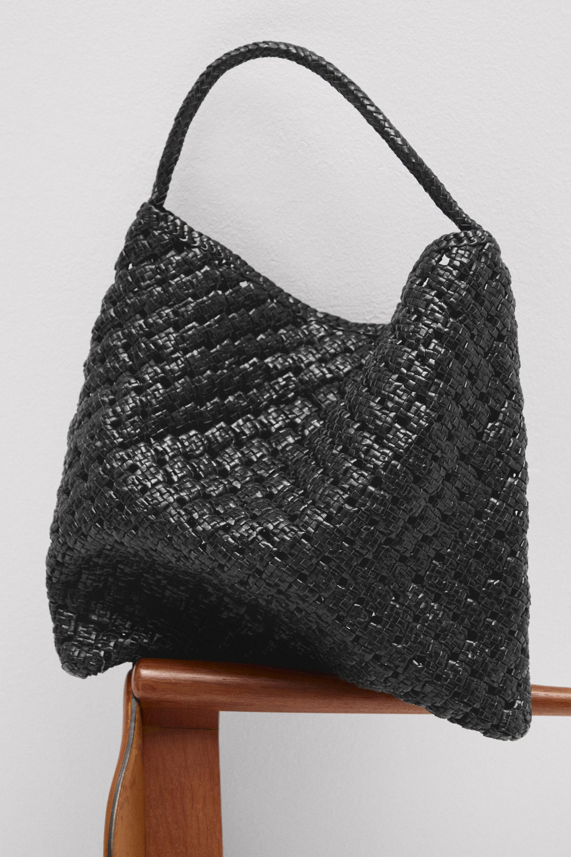 Braided nappa leather bag — BLACK