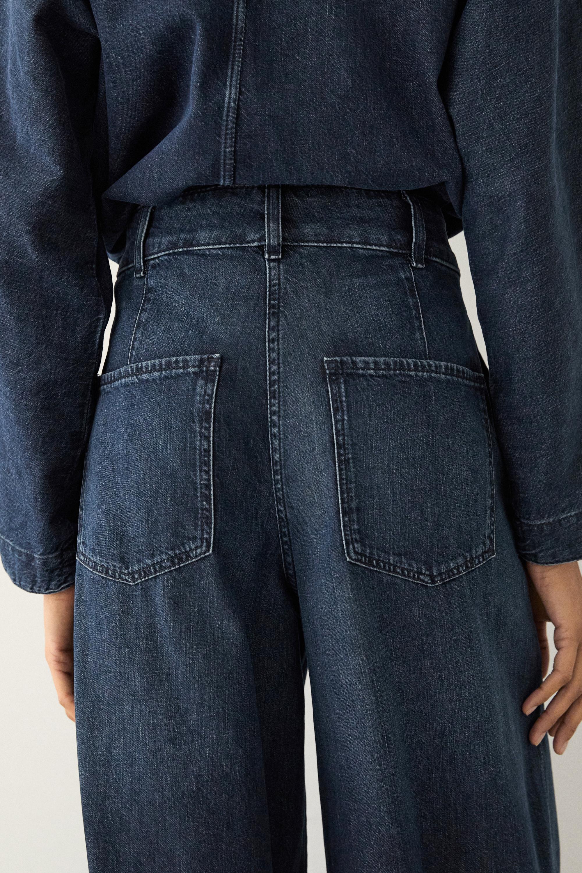 High-waist wide-leg darted jeans — DARK BLUE