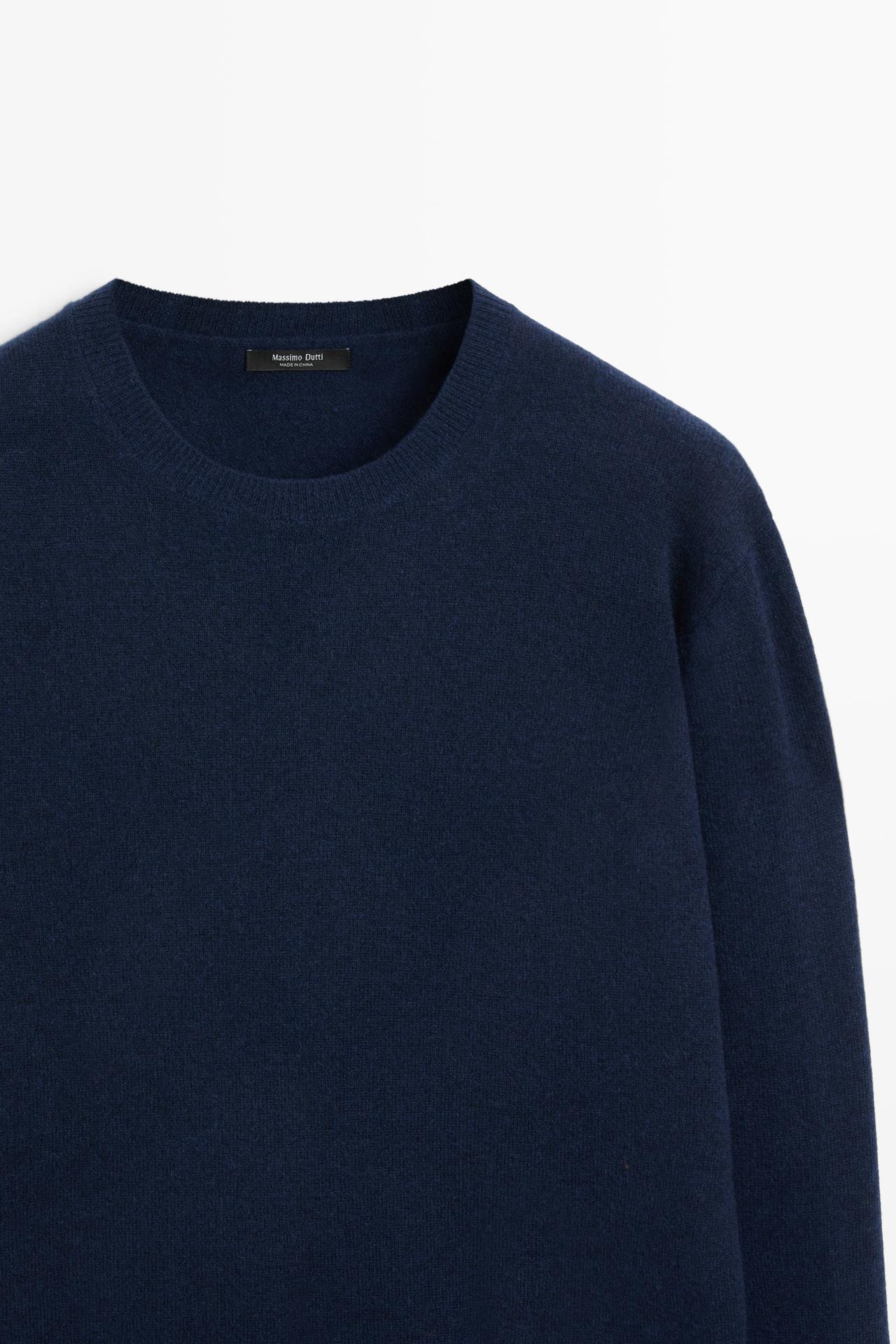 Wool blend crew neck knit sweater — NAVY BLUE