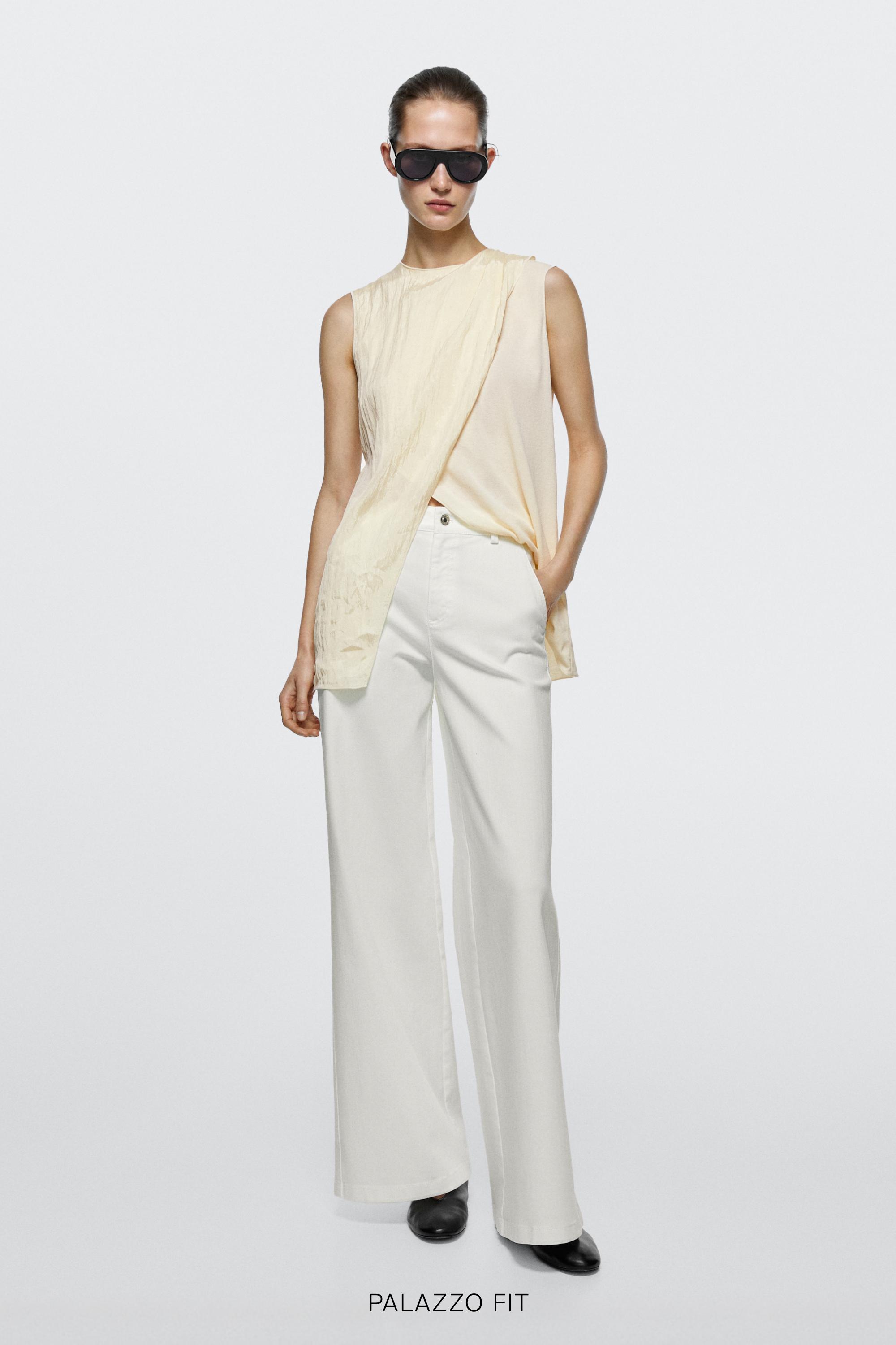 High-waist palazzo jeans — WHITE