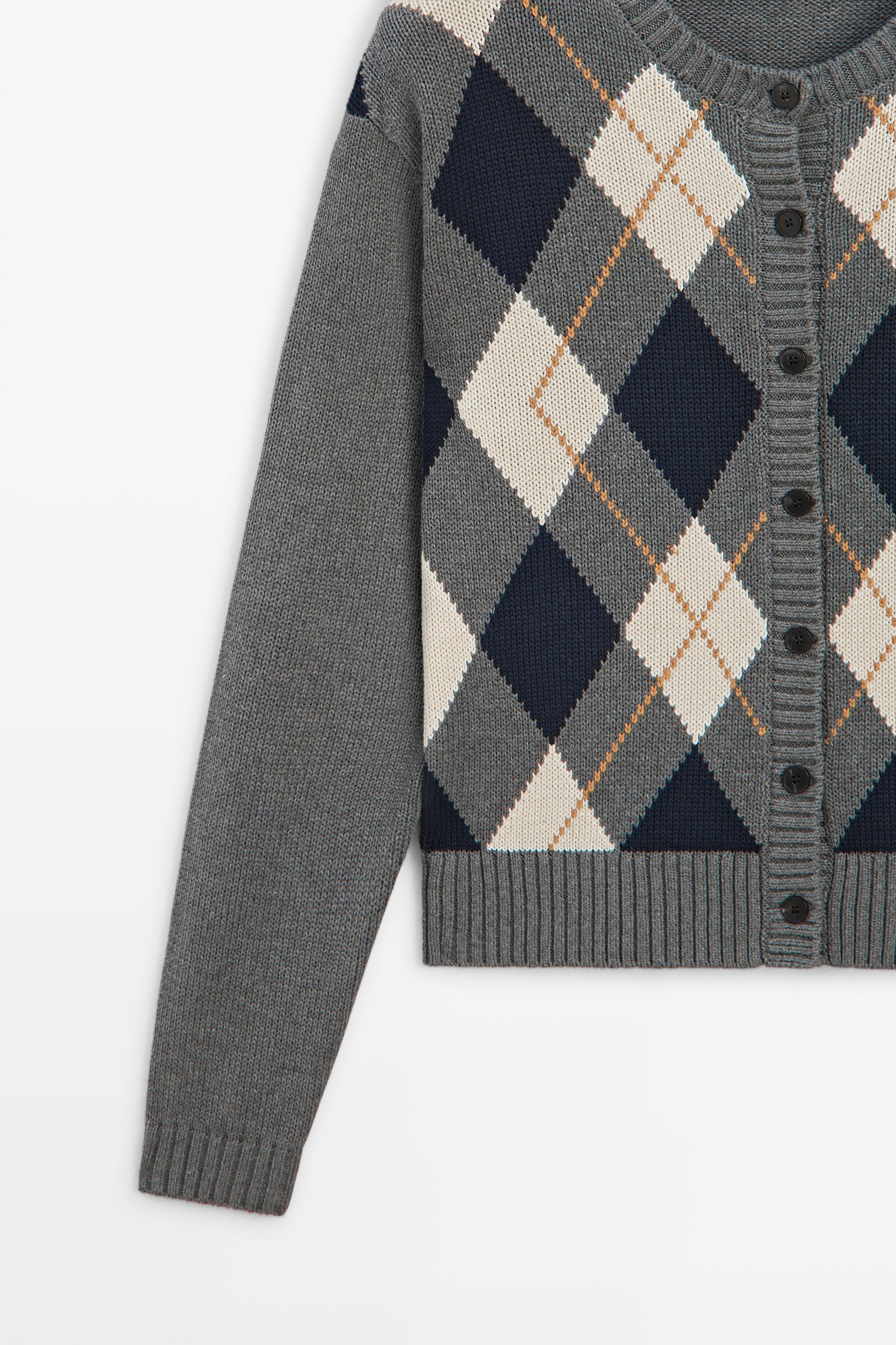 100% cotton diamond knit cardigan — GREY