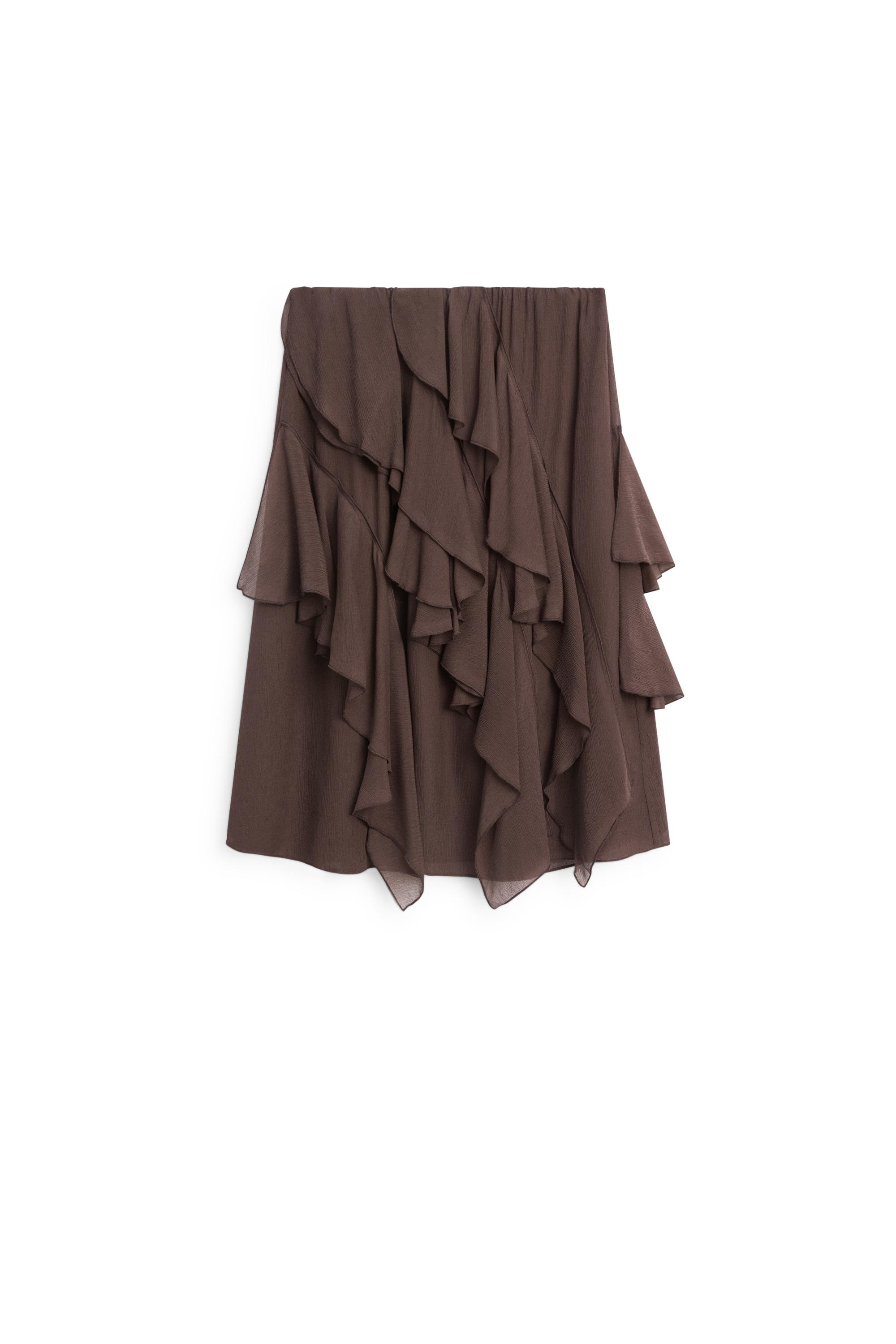 Flowing ruffled midi skirt — Chocolate