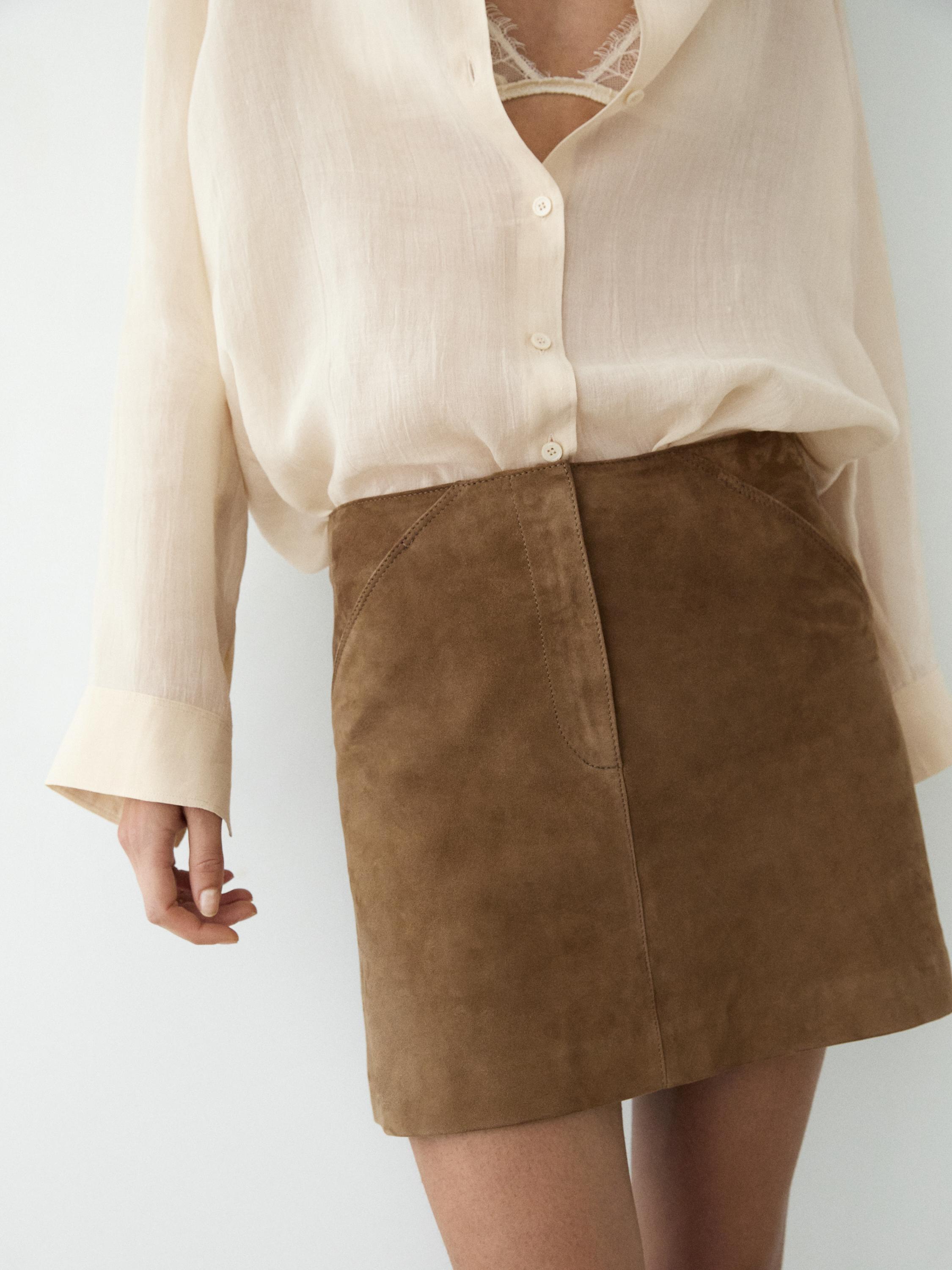 Suede leather mini skirt — Washed