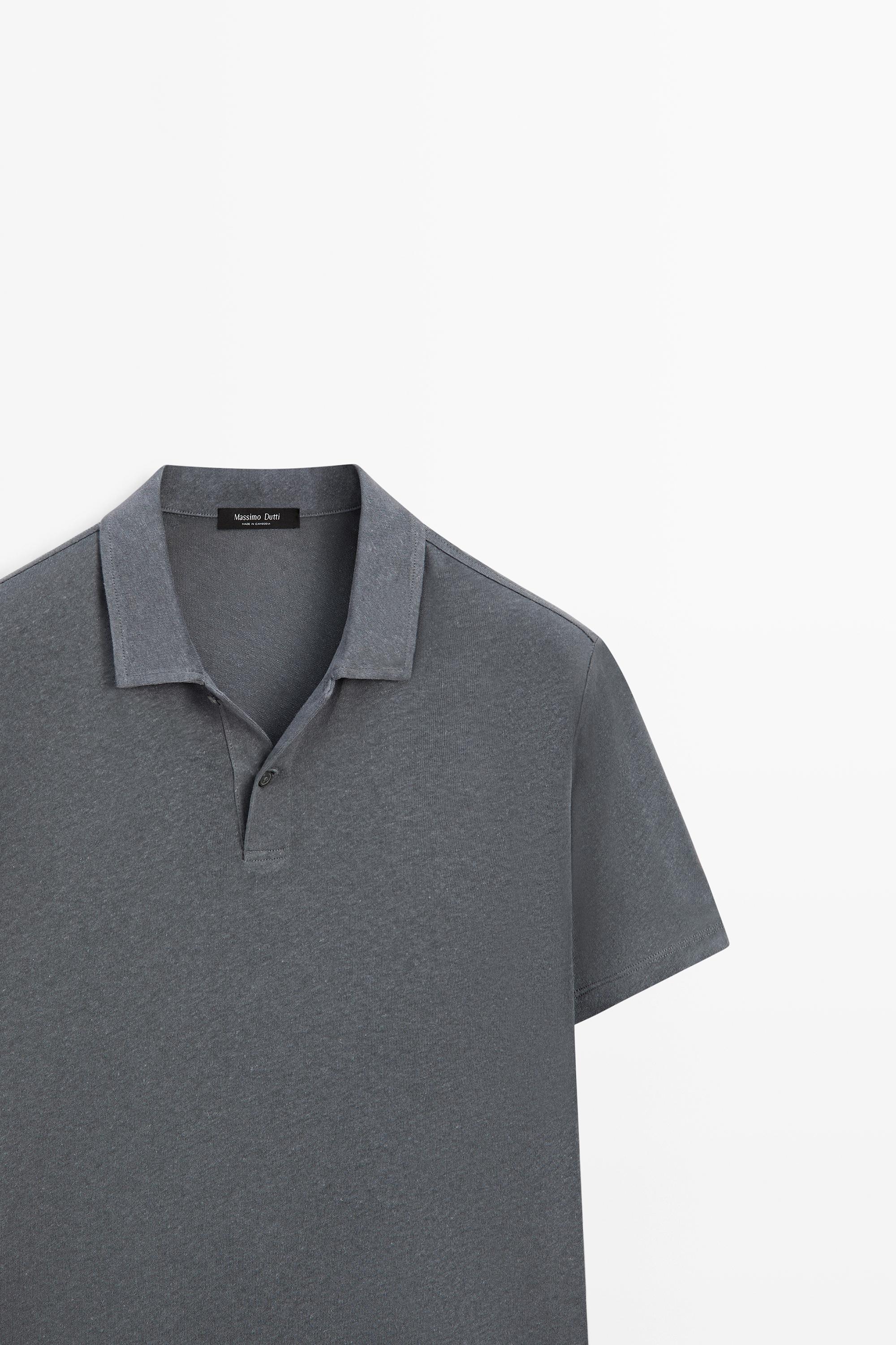 Linen and cotton short sleeve polo shirt — INDIGO