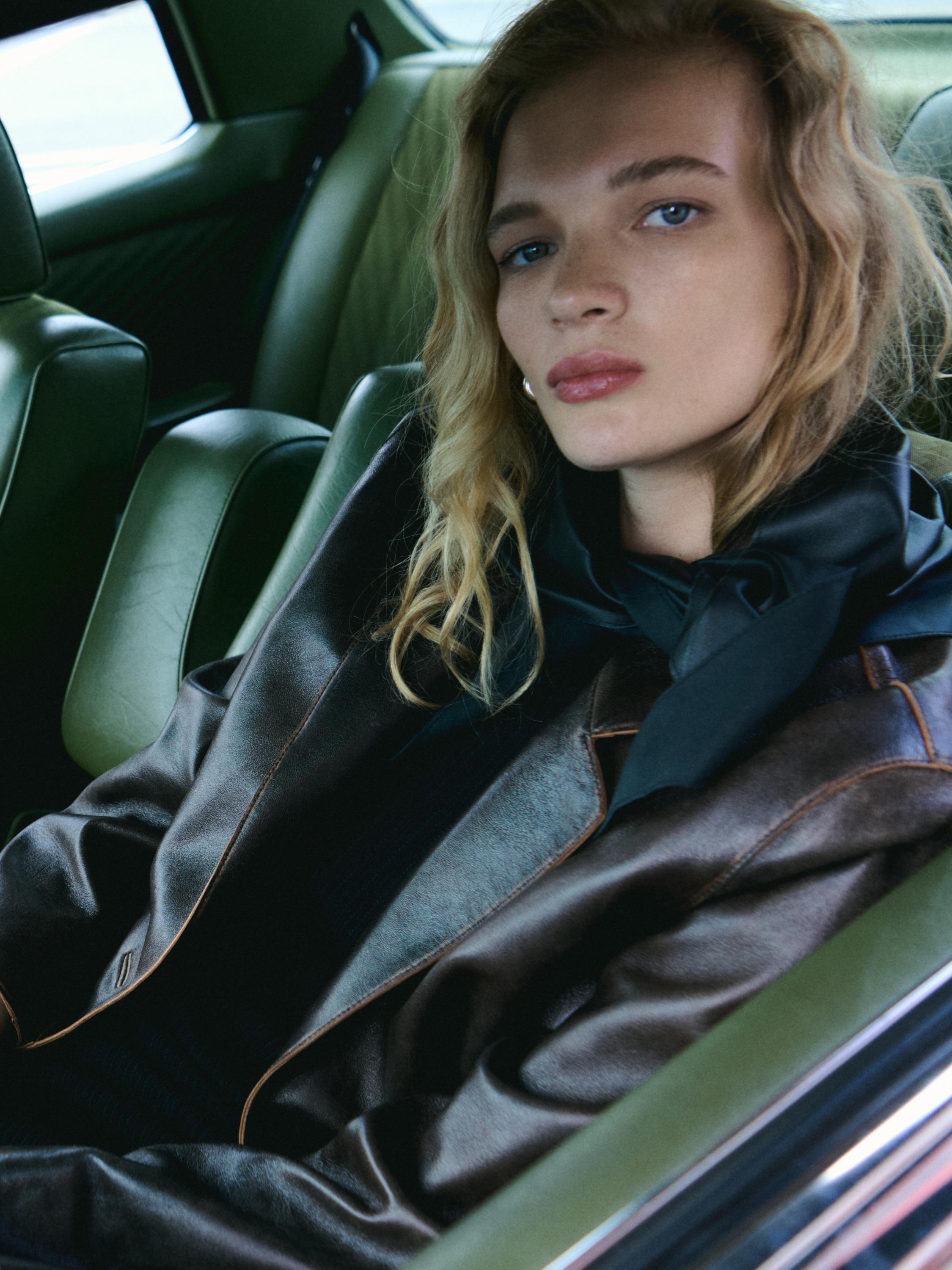 Distressed nappa leather coat