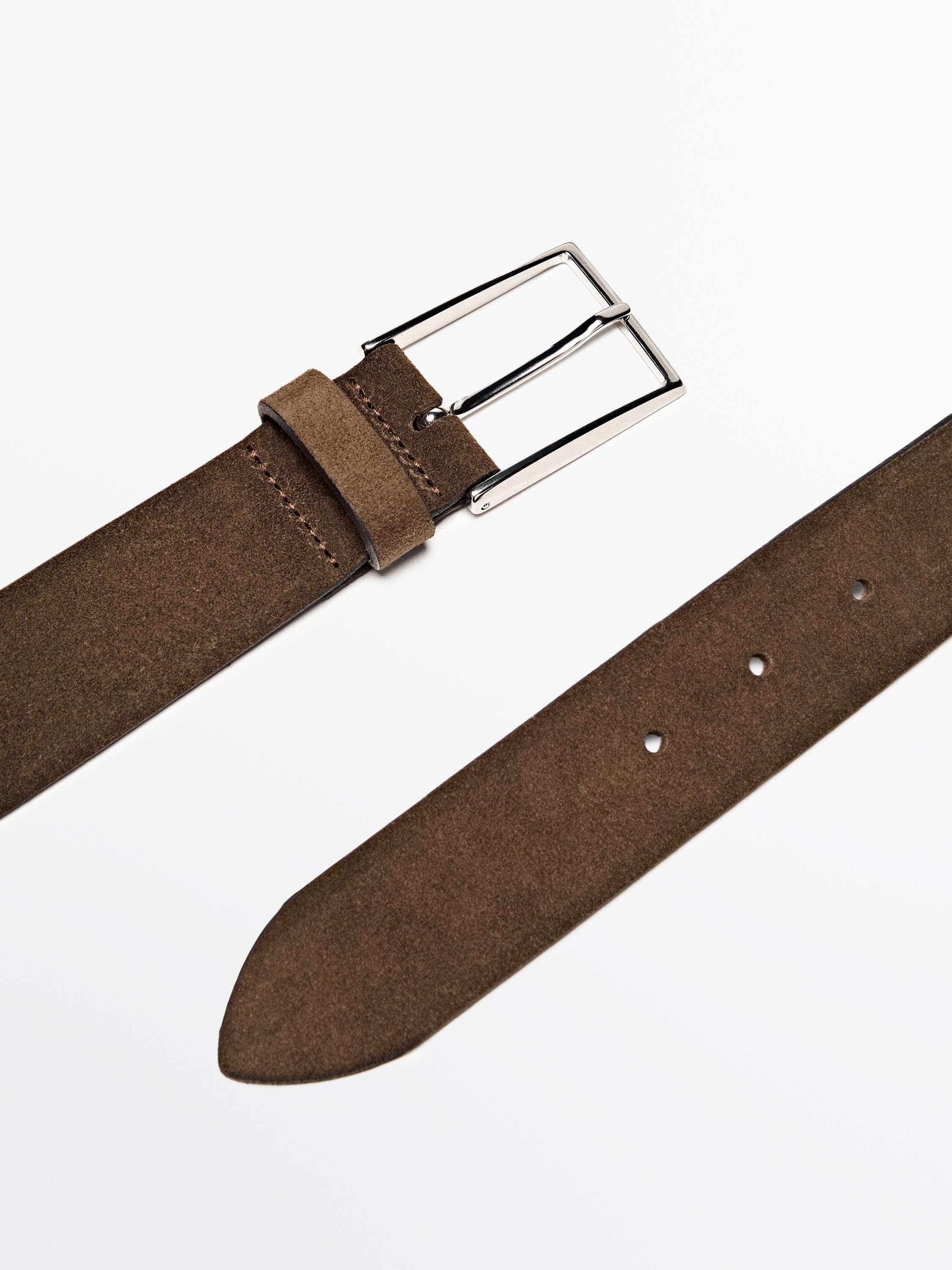 Plush nappa leather belt with nickel buckle — BROWN