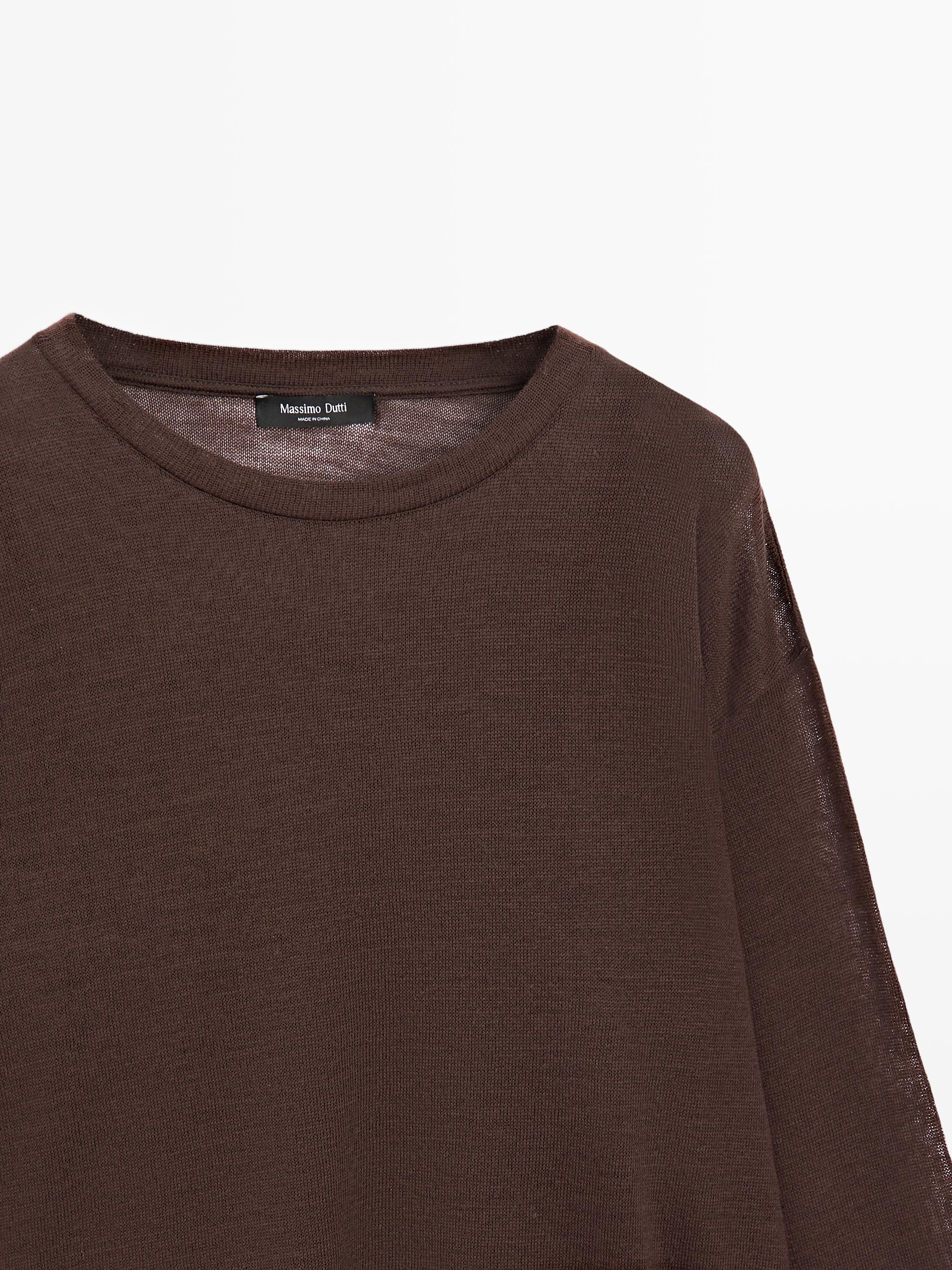 Long sleeve T-shirt with lace detail — BROWN