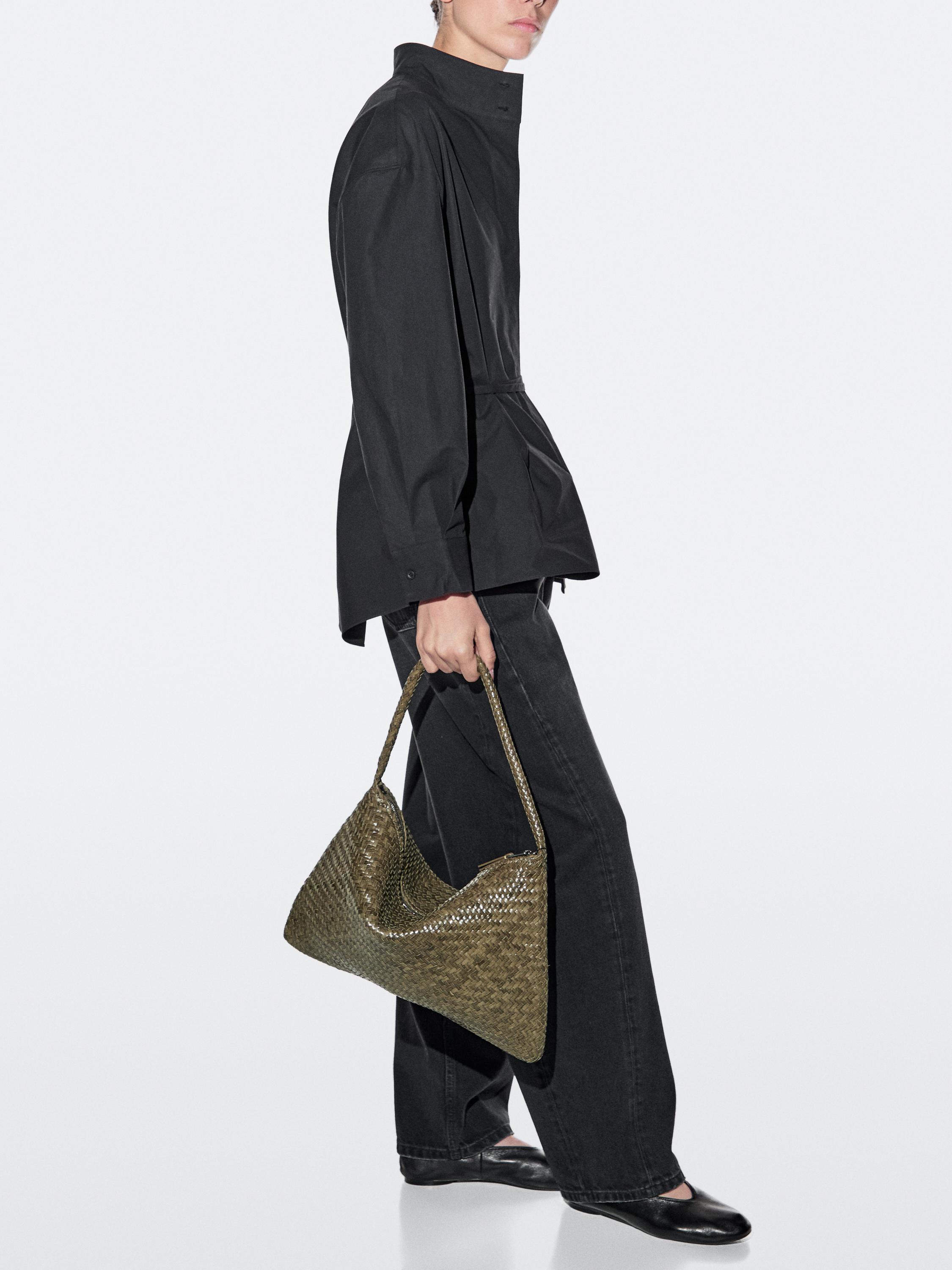 Mid-sized braided leather shoulder bag — KHAKI