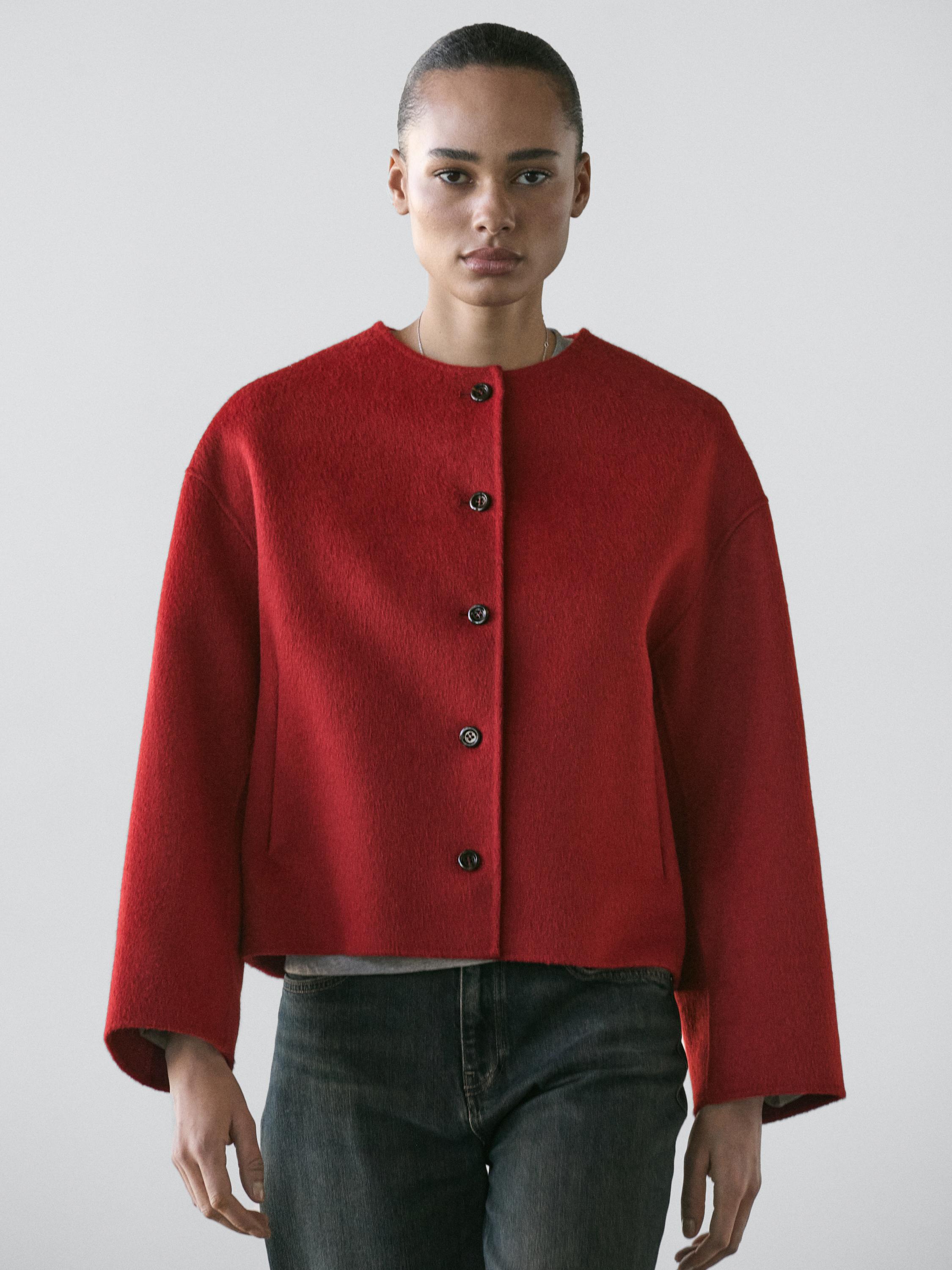 Wool blend jacket with seams — RED
