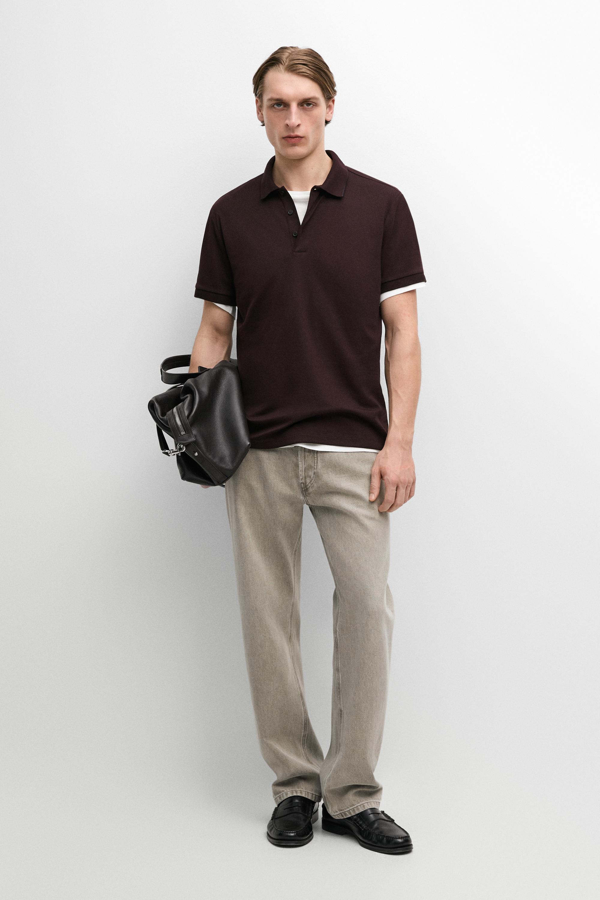 Cotton blend short sleeve polo shirt — MAROON