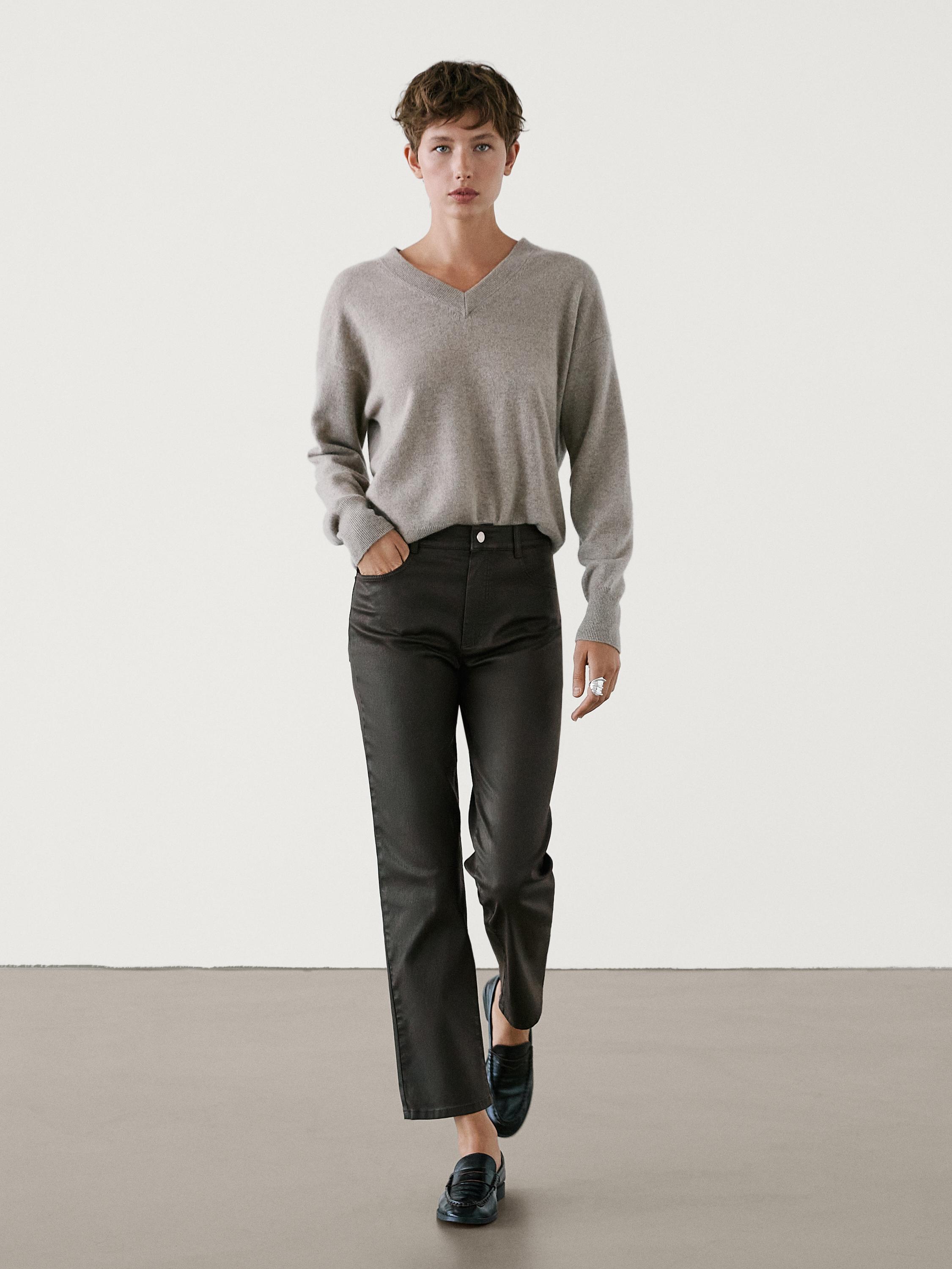 Straight-leg waxed trousers