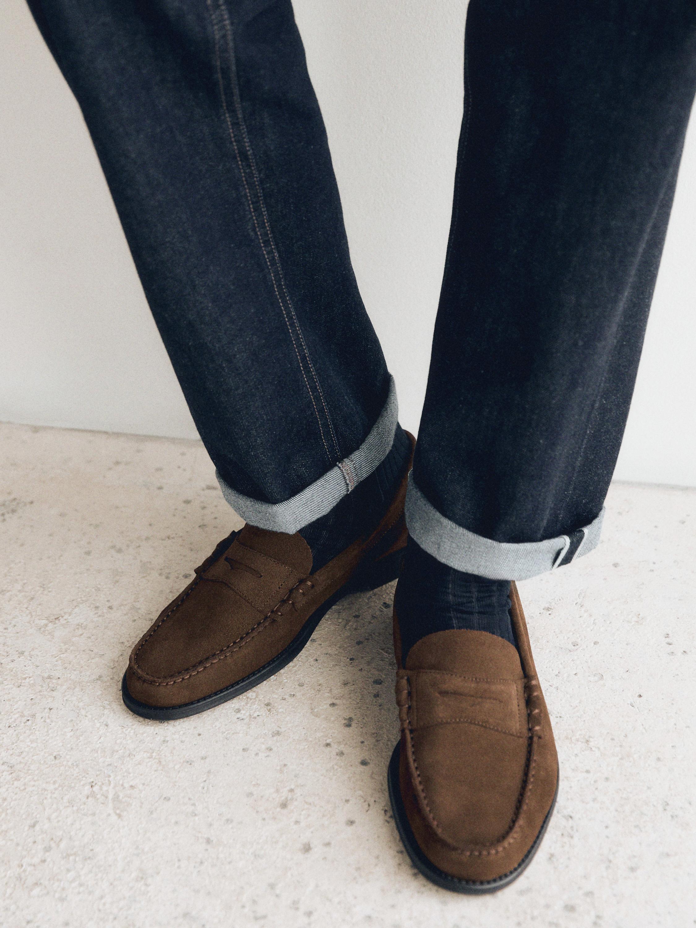 Split suede penny loafers