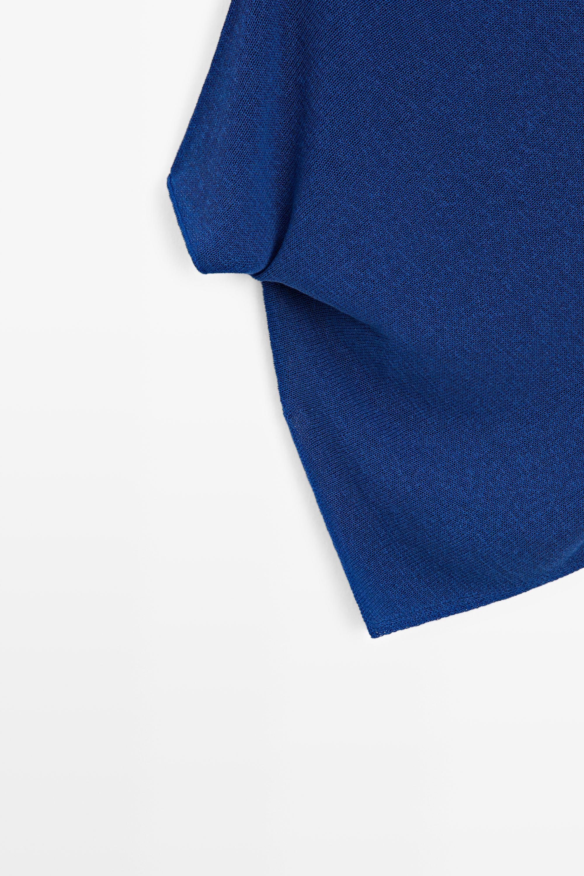 Asymmetric short sleeve linen T-shirt — DEEP BLUE