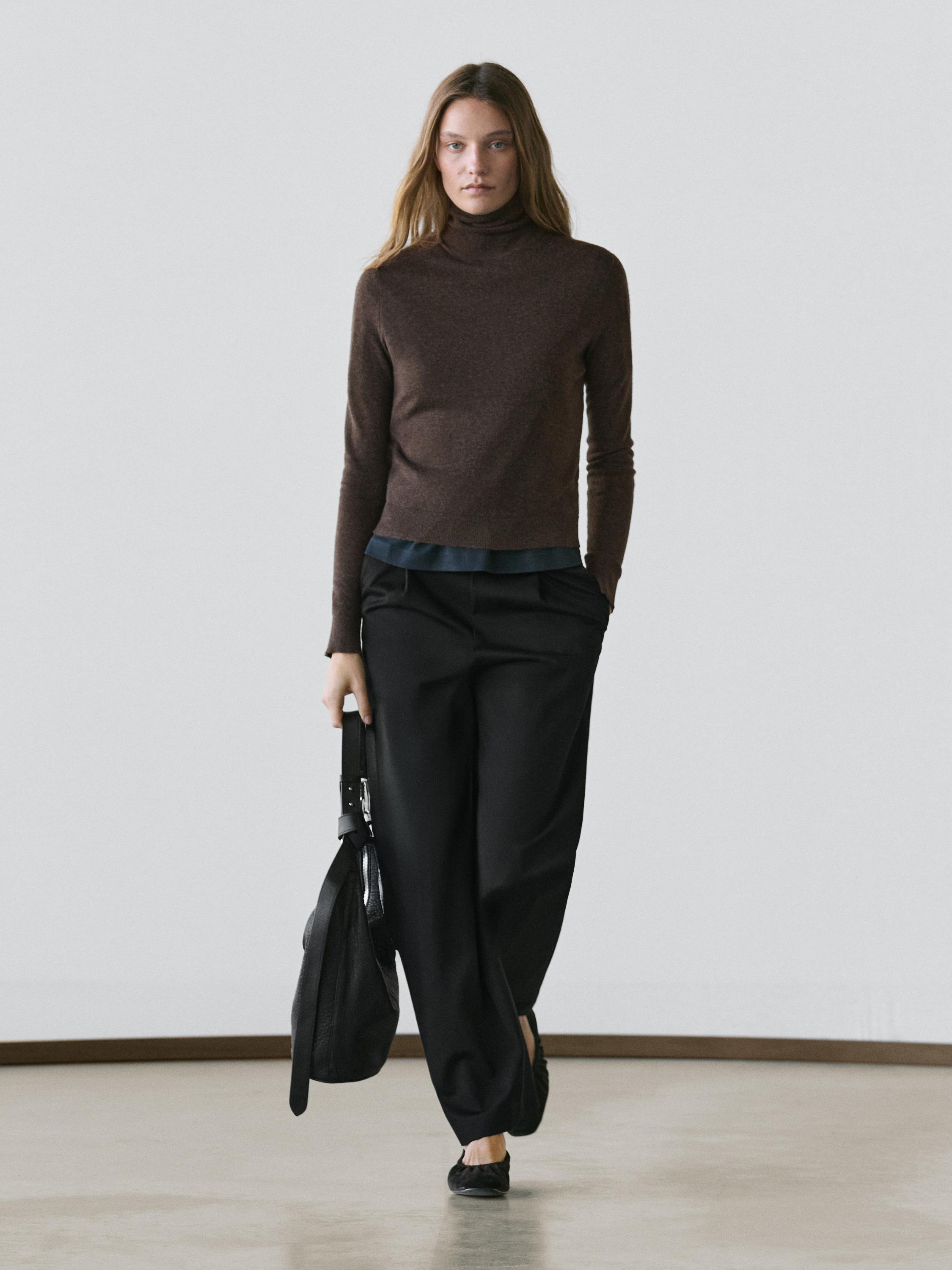 Darted cotton trousers — BLACK