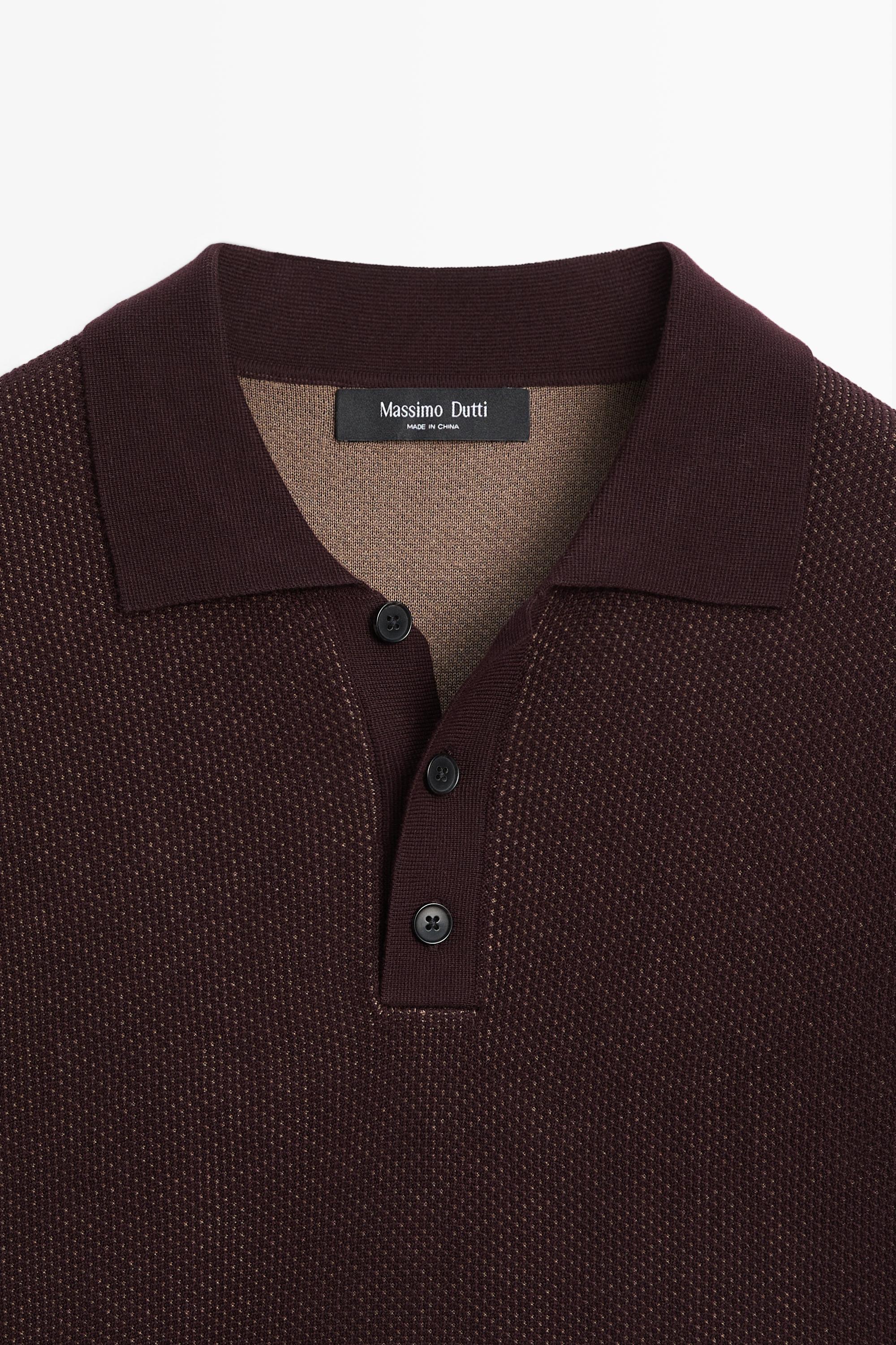 100% cotton textured contrast polo shirt — BURGUNDY