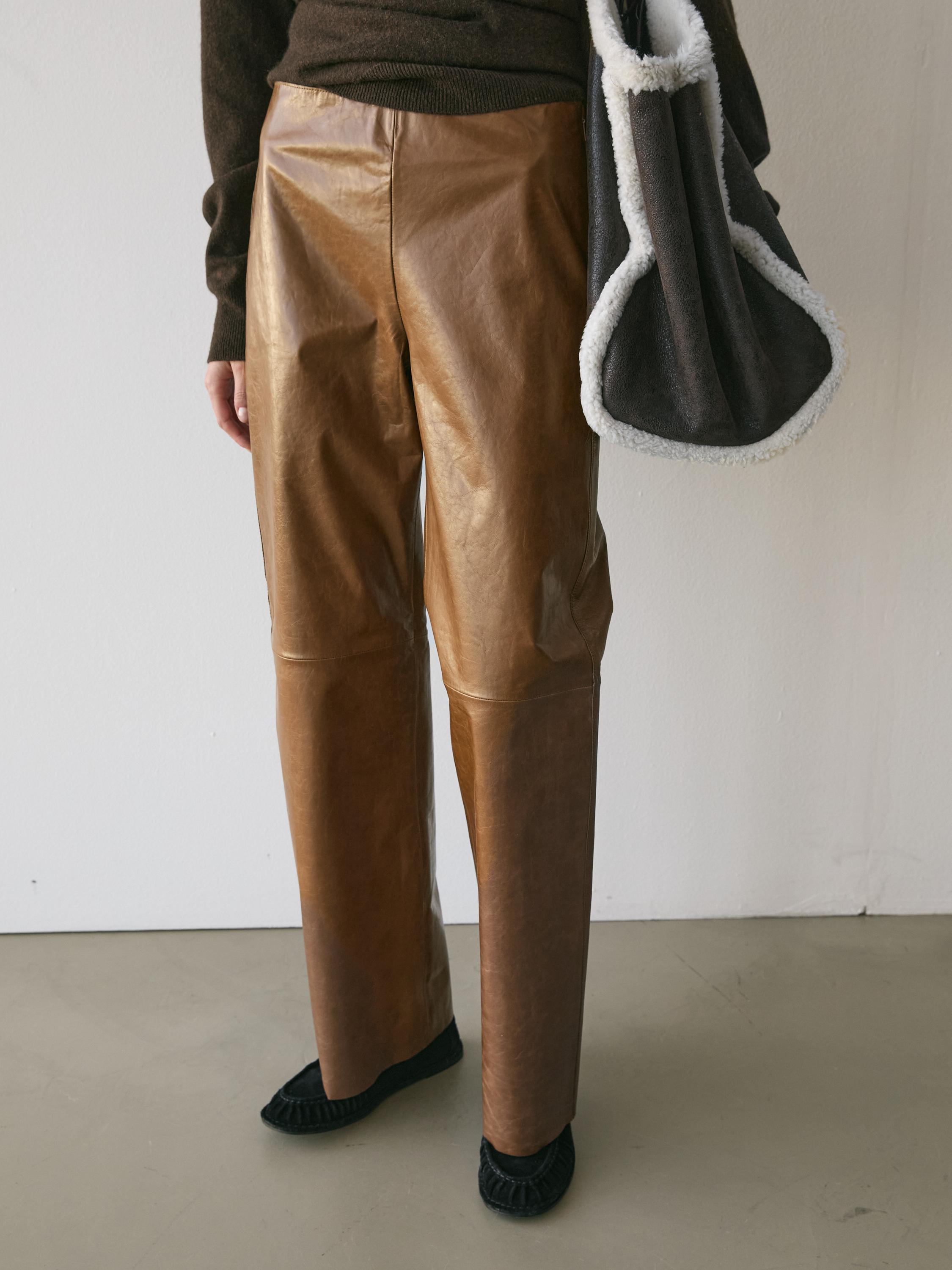 Shiny nappa leather trousers — CAMEL