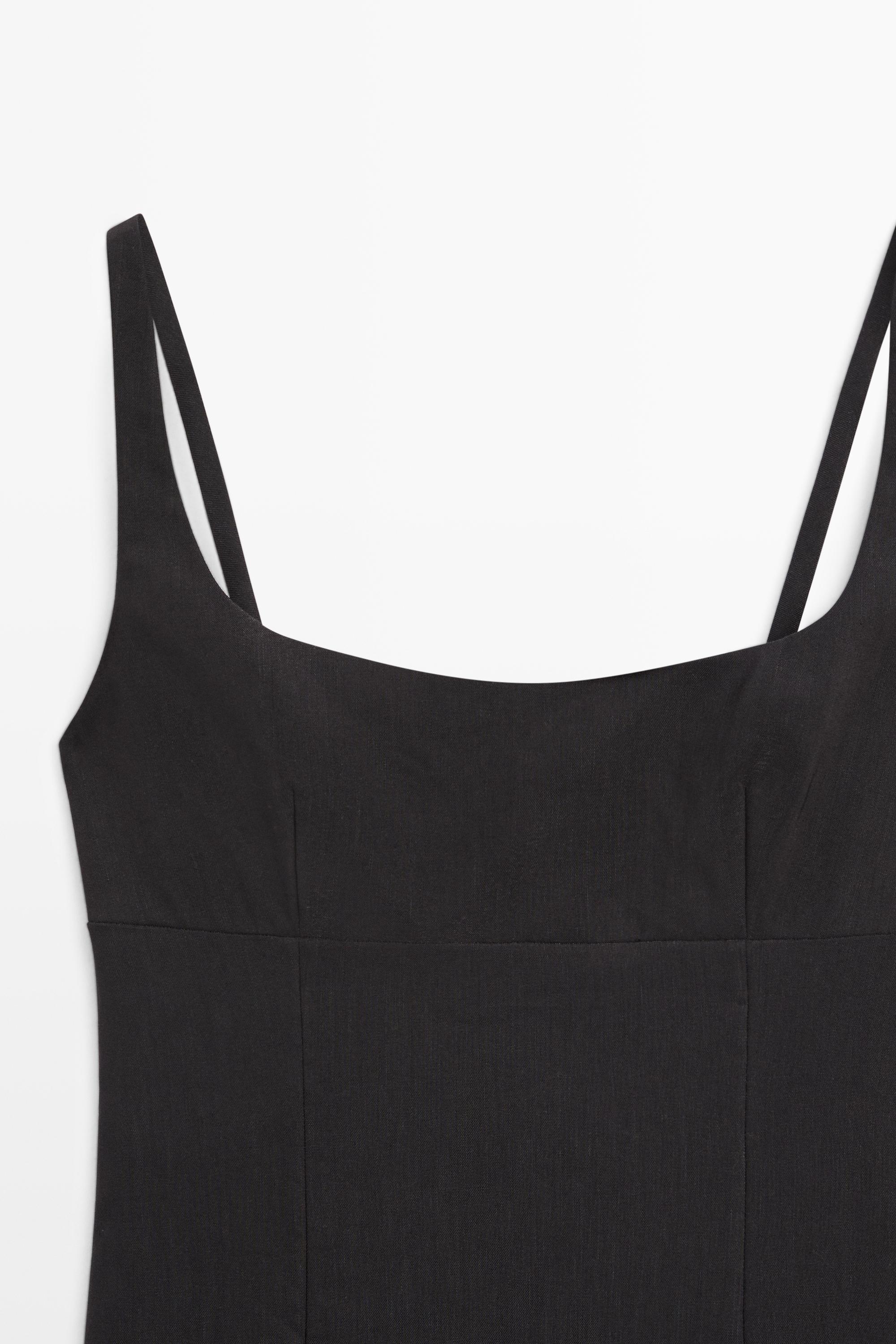 Strappy linen midi dress — BLACK