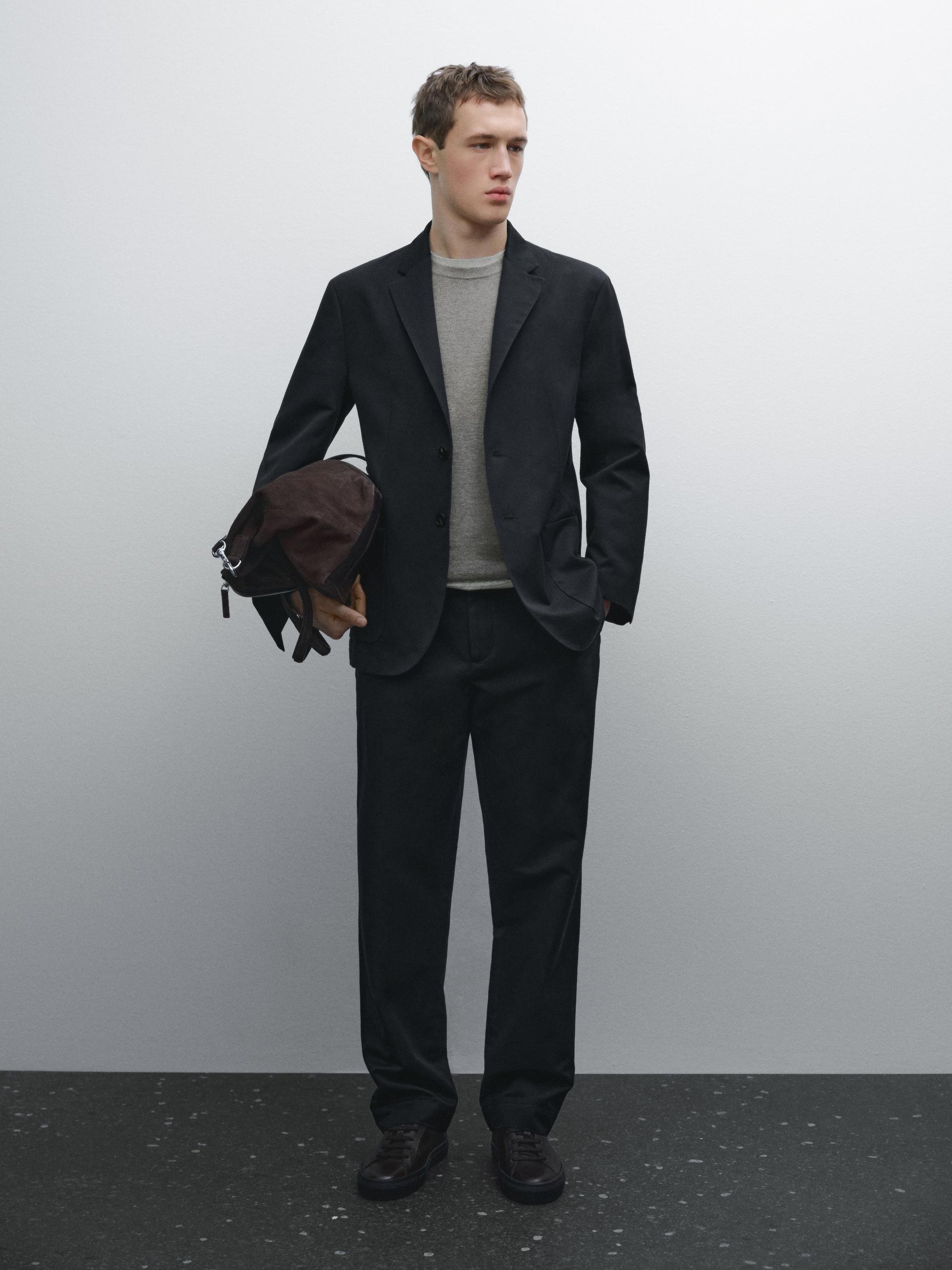 Blazer Suave Com Algodão - Azul - 54 - Massimo Dutti - Homem