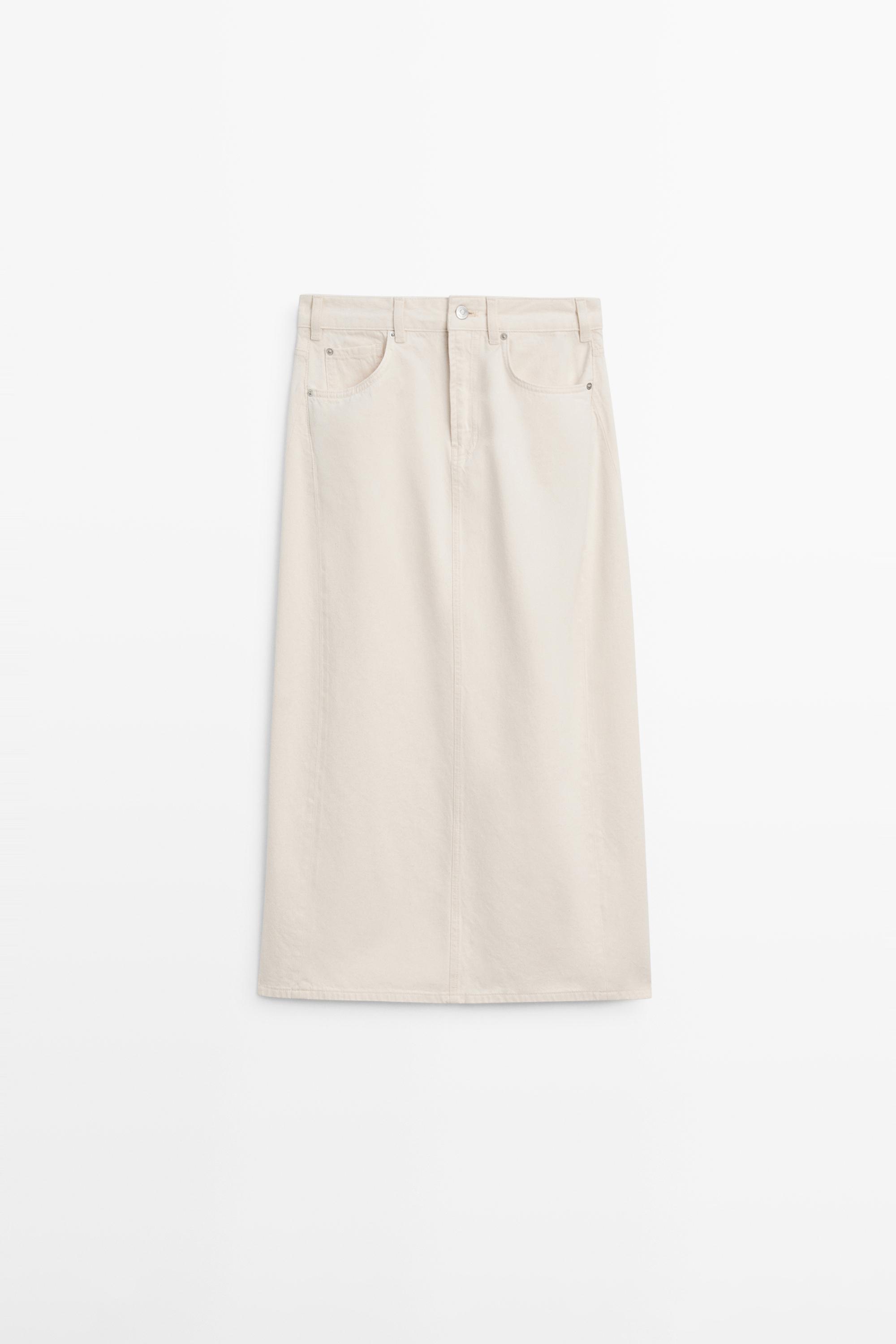 Barrel fit denim midi skirt