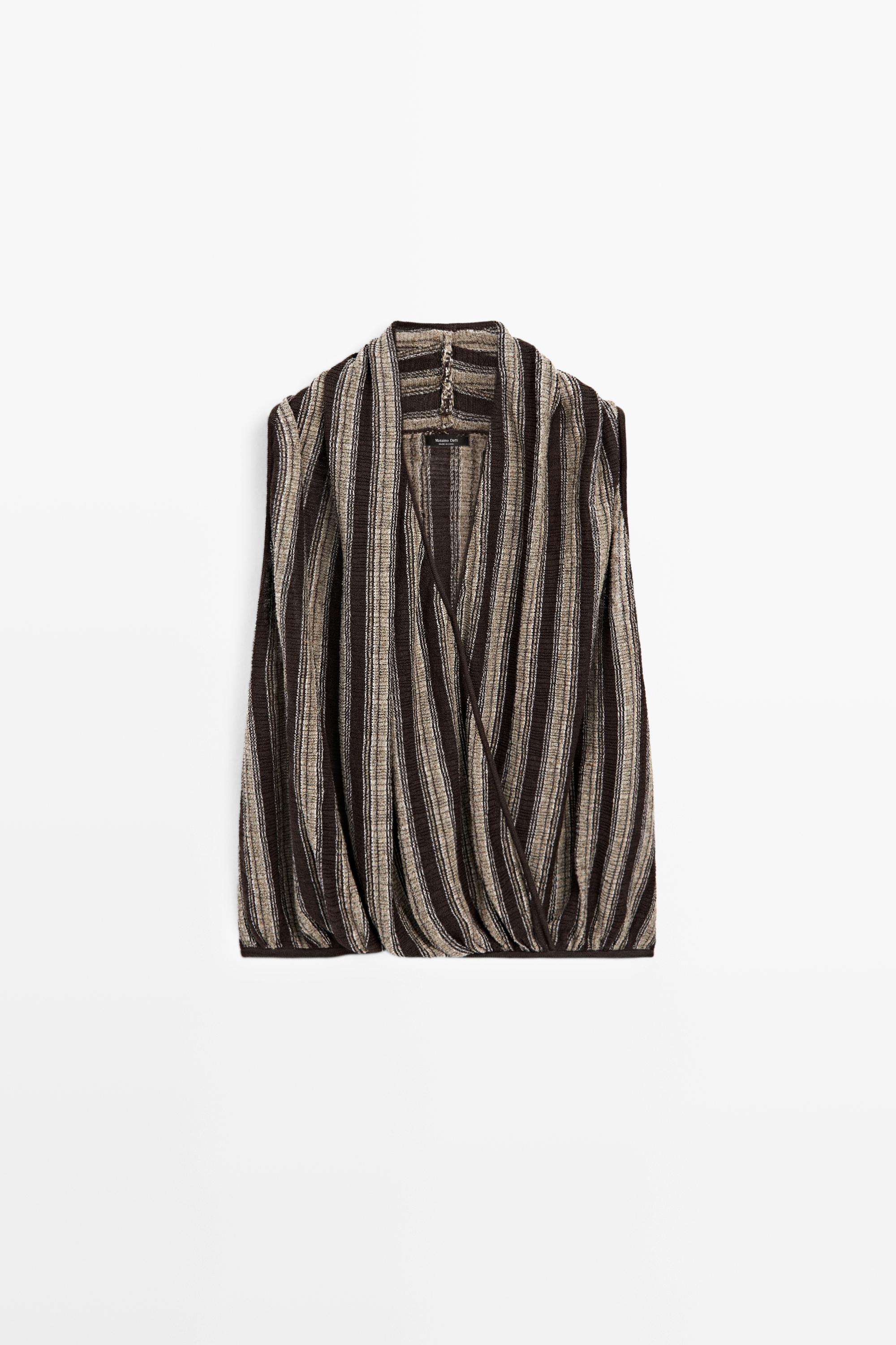 Surplice top with striped detail — BROWN