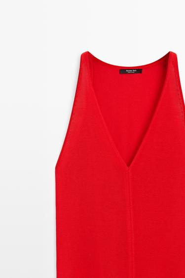 V-neck knit midi dress — RED 4