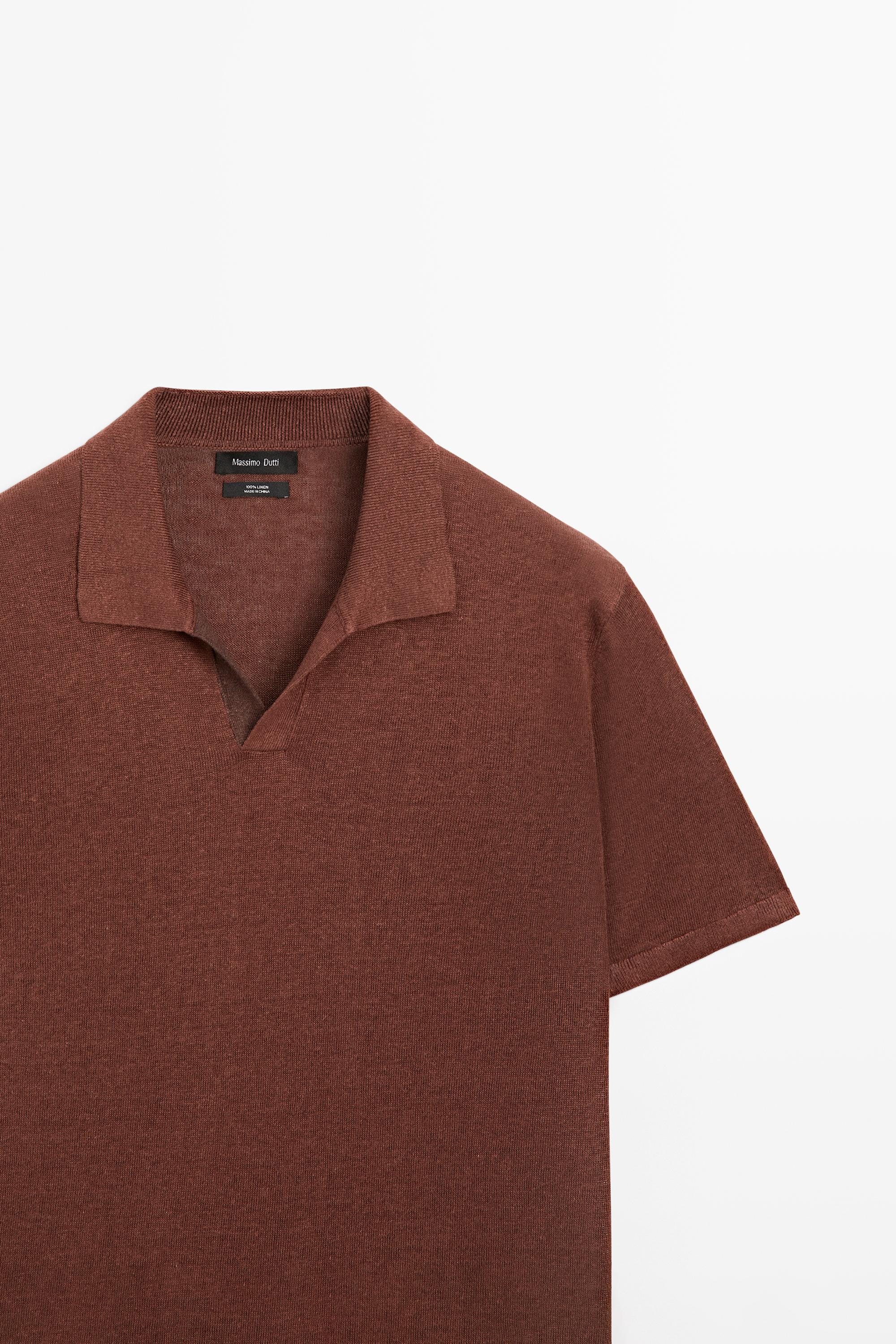 Linen V-neck polo sweater — COPPER