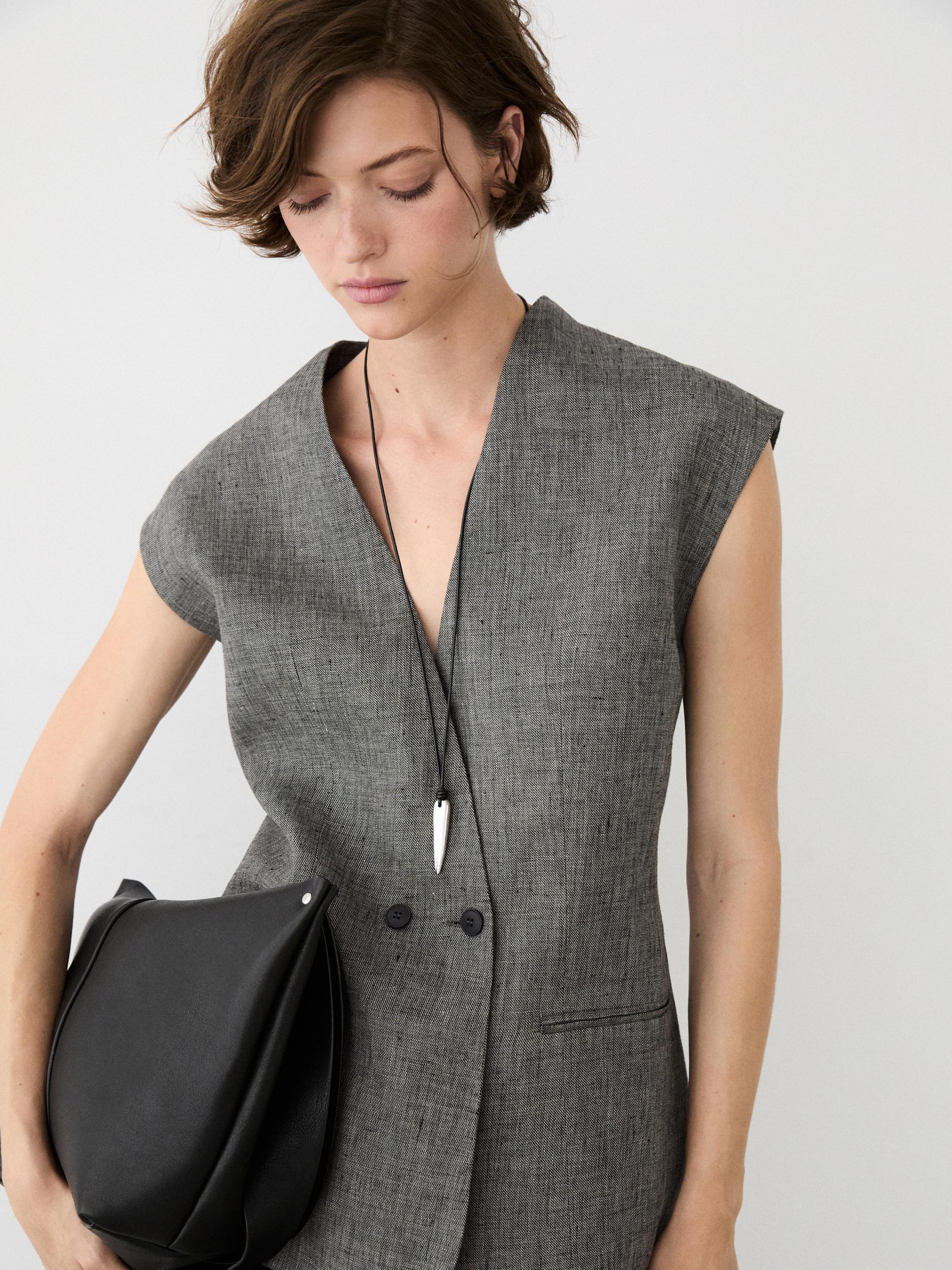 Linen waistcoat with structured shoulders — BLACK