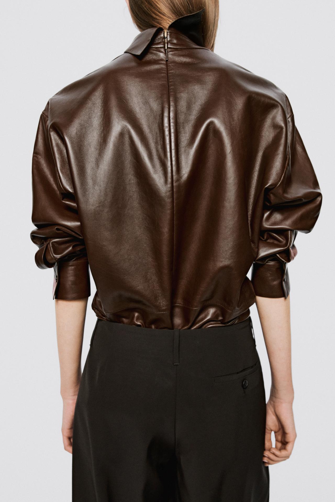 High neck leather blouse - LIMITED EDITION — Caramel