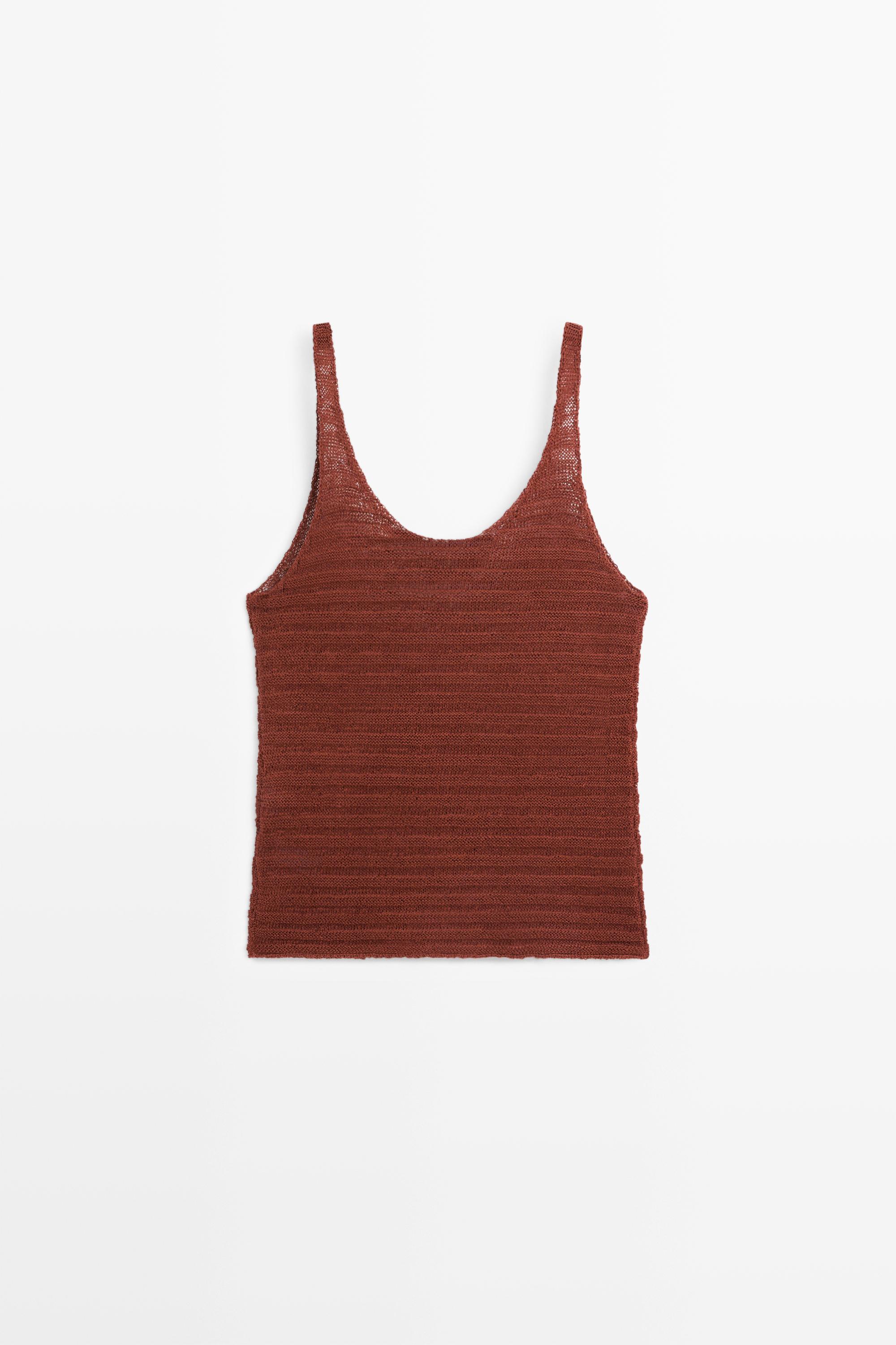 Textured knit strappy top — RUSSET