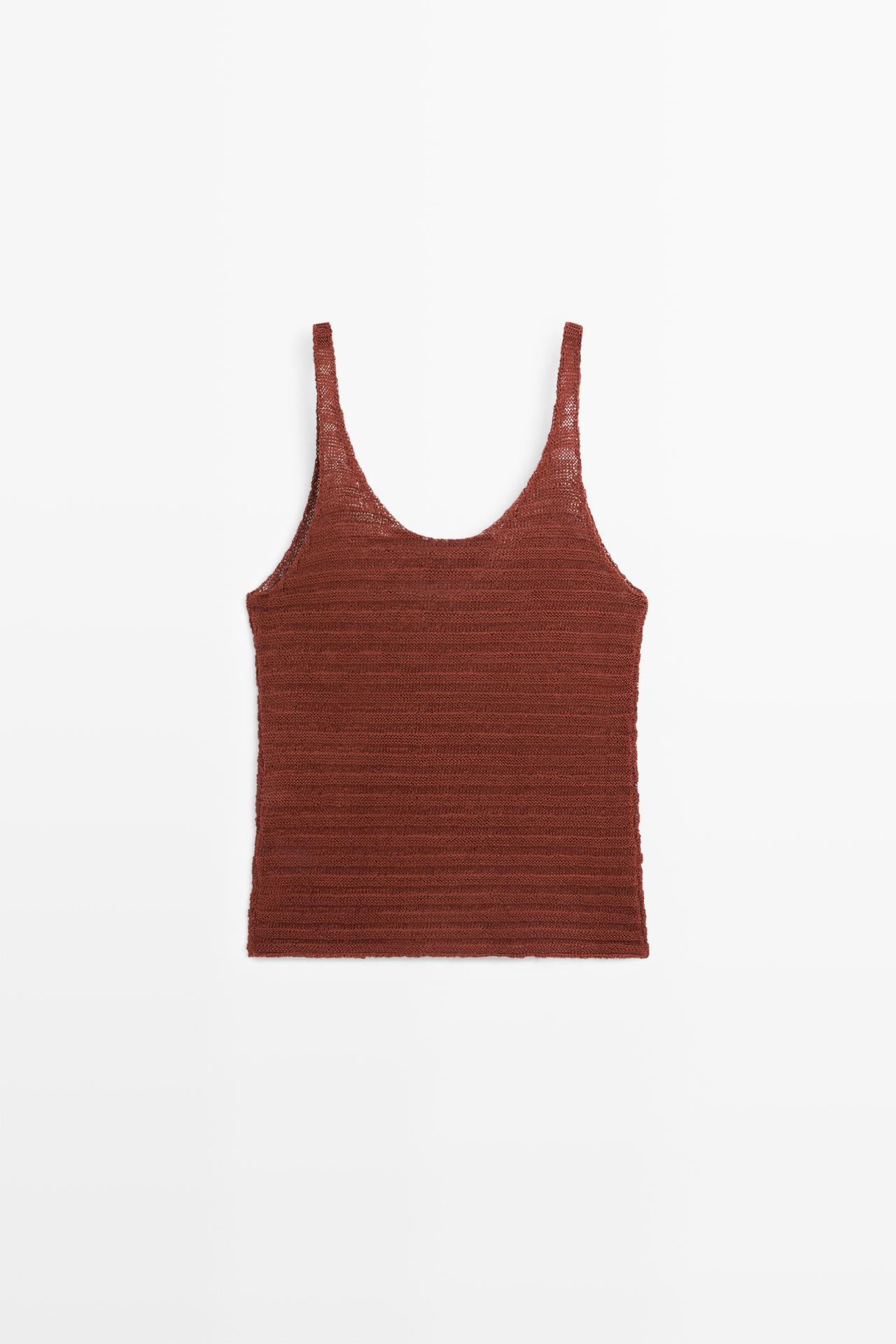 Textured knit strappy top — RUSSET