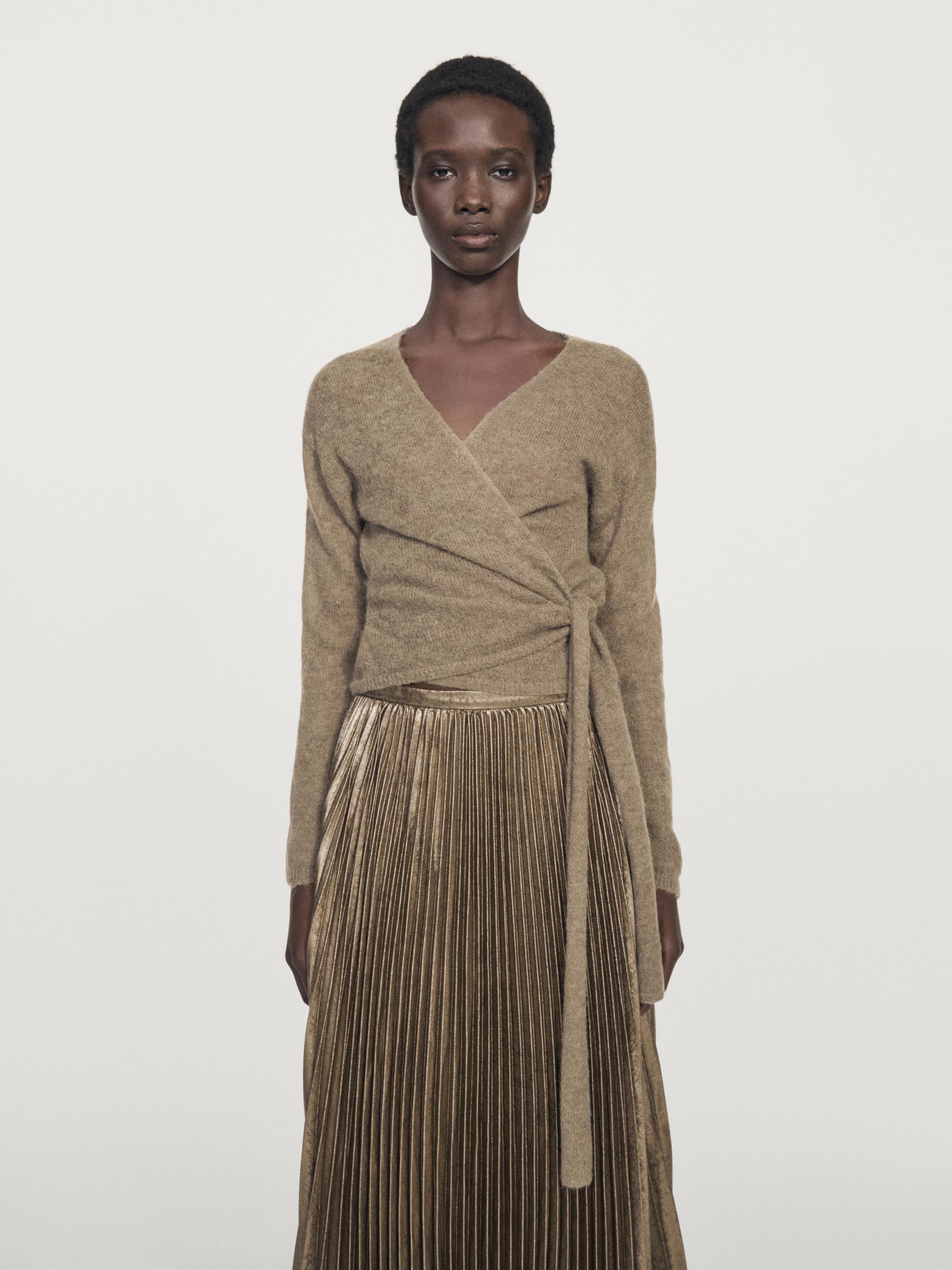 Cárdigan punto cruzado lazo con alpaca