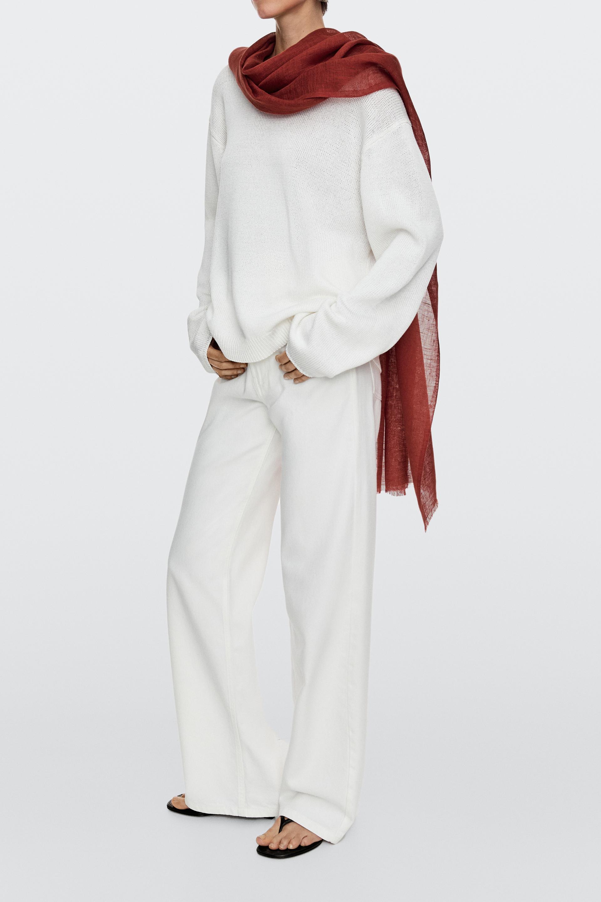 Fular Liso 100% Lino - Rojo - 01 - Massimo Dutti - Mujer