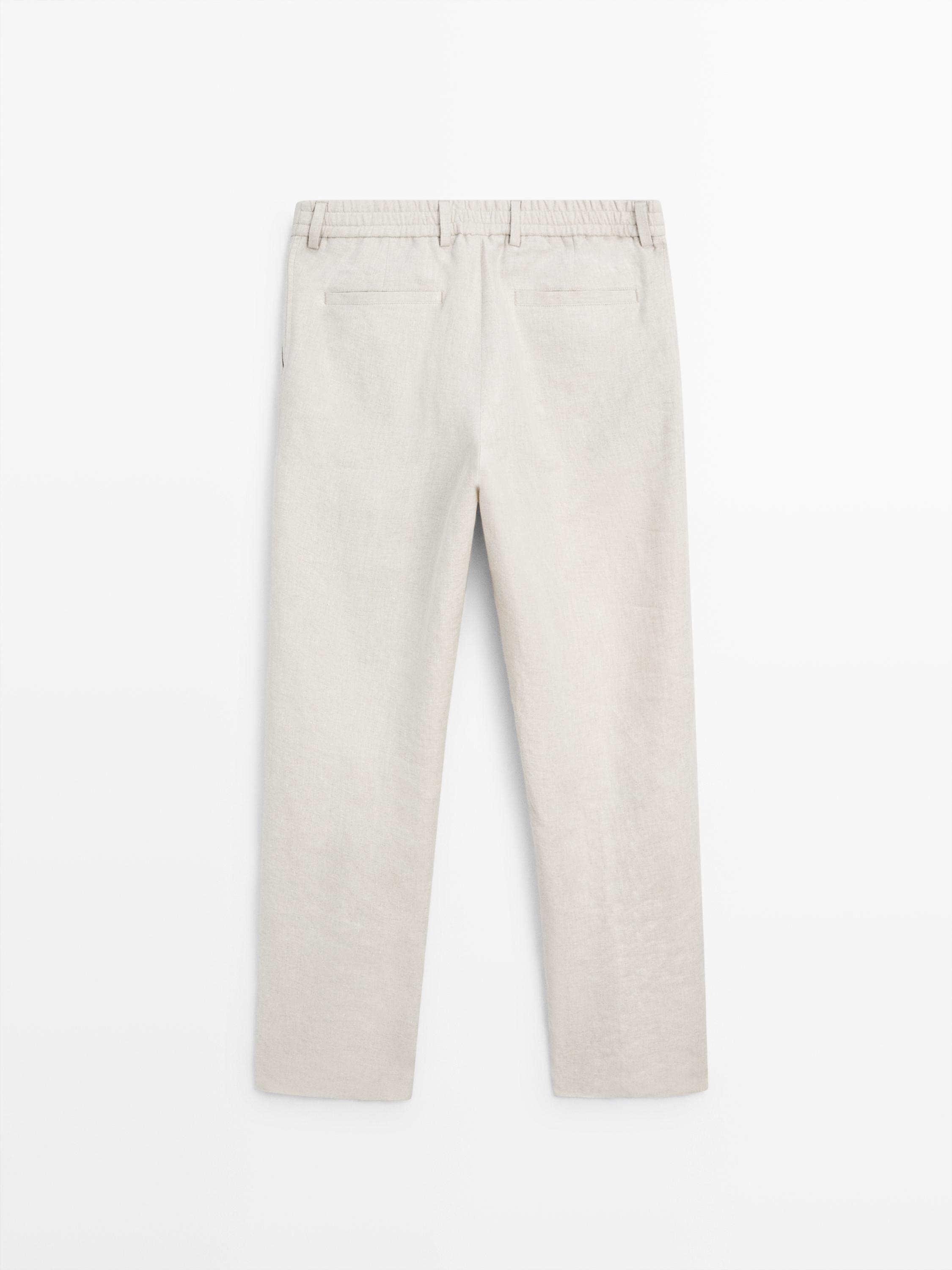 Hafif keten balıksırtı pantolon