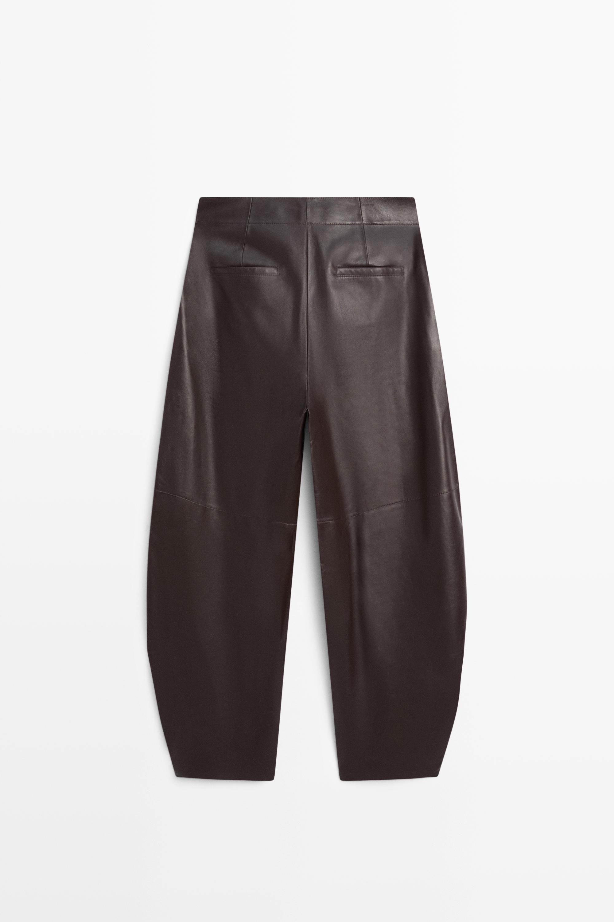 Leather barrel fit pants — BROWN